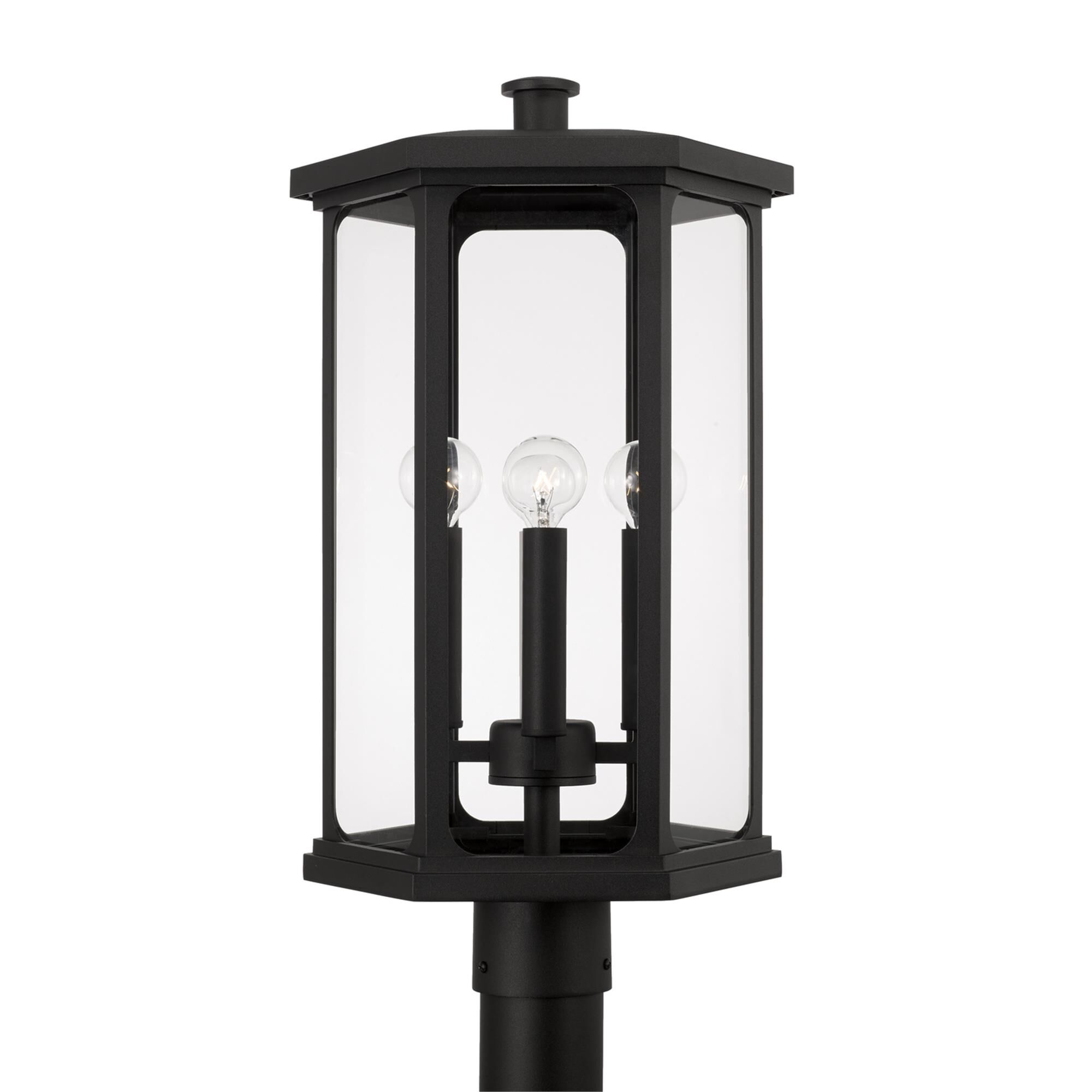 Shown in Black finish and Clear glass