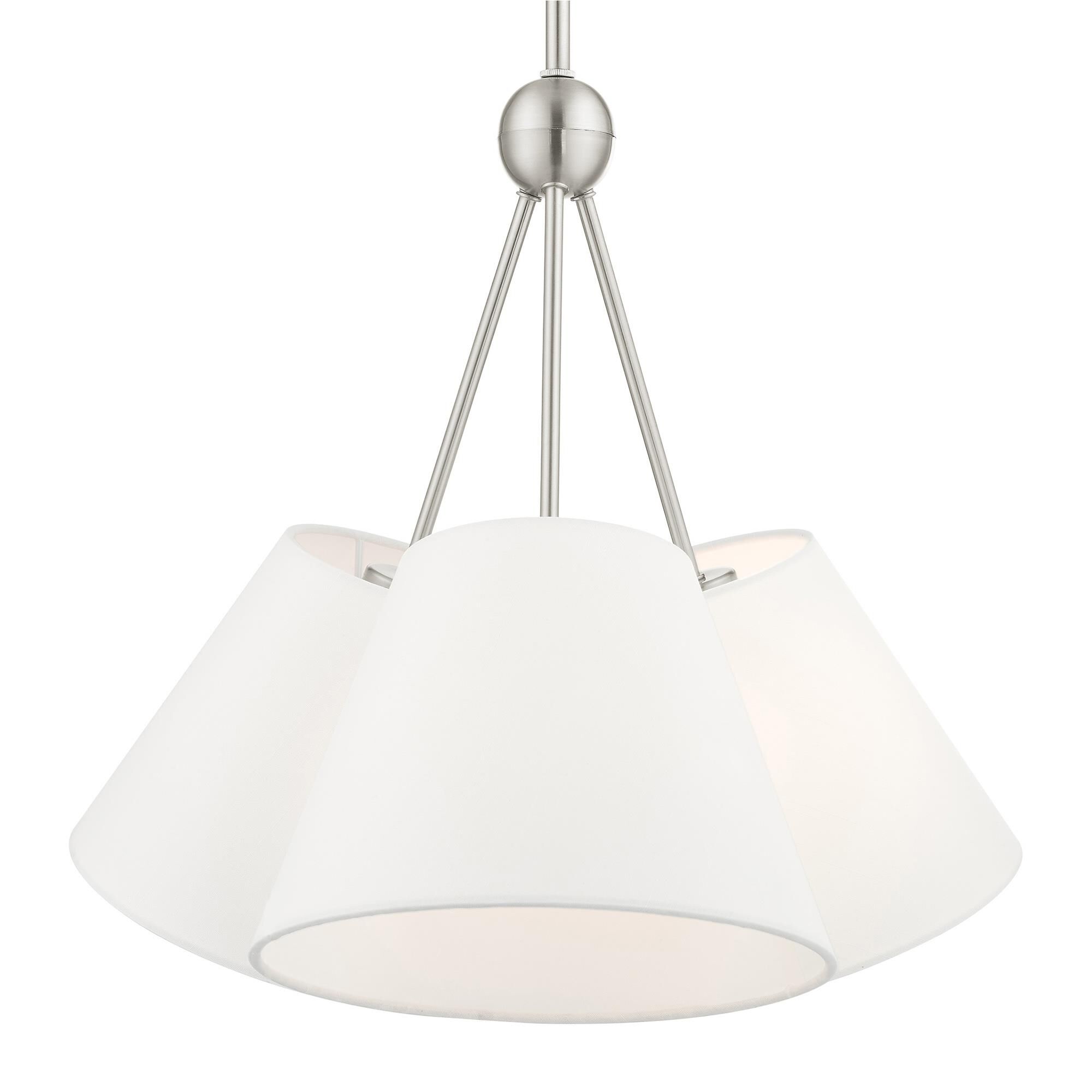 Shown in Brushed Nickel finish and Hand Crafted Off White Fabric Hardback Shade glass and Hand Crafted Off White Fabric Hardback shade