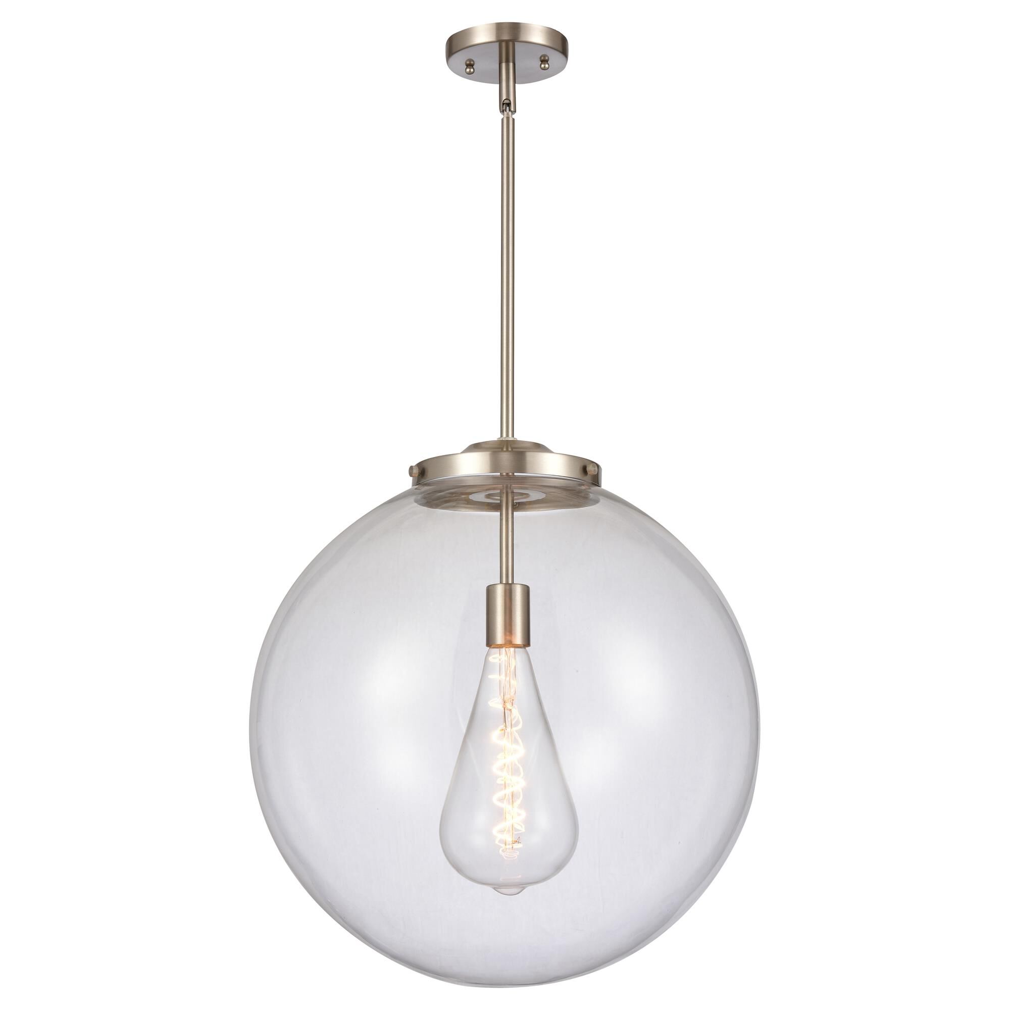 Shown in Brushed Satin Nickel finish and Clear Beacon glass