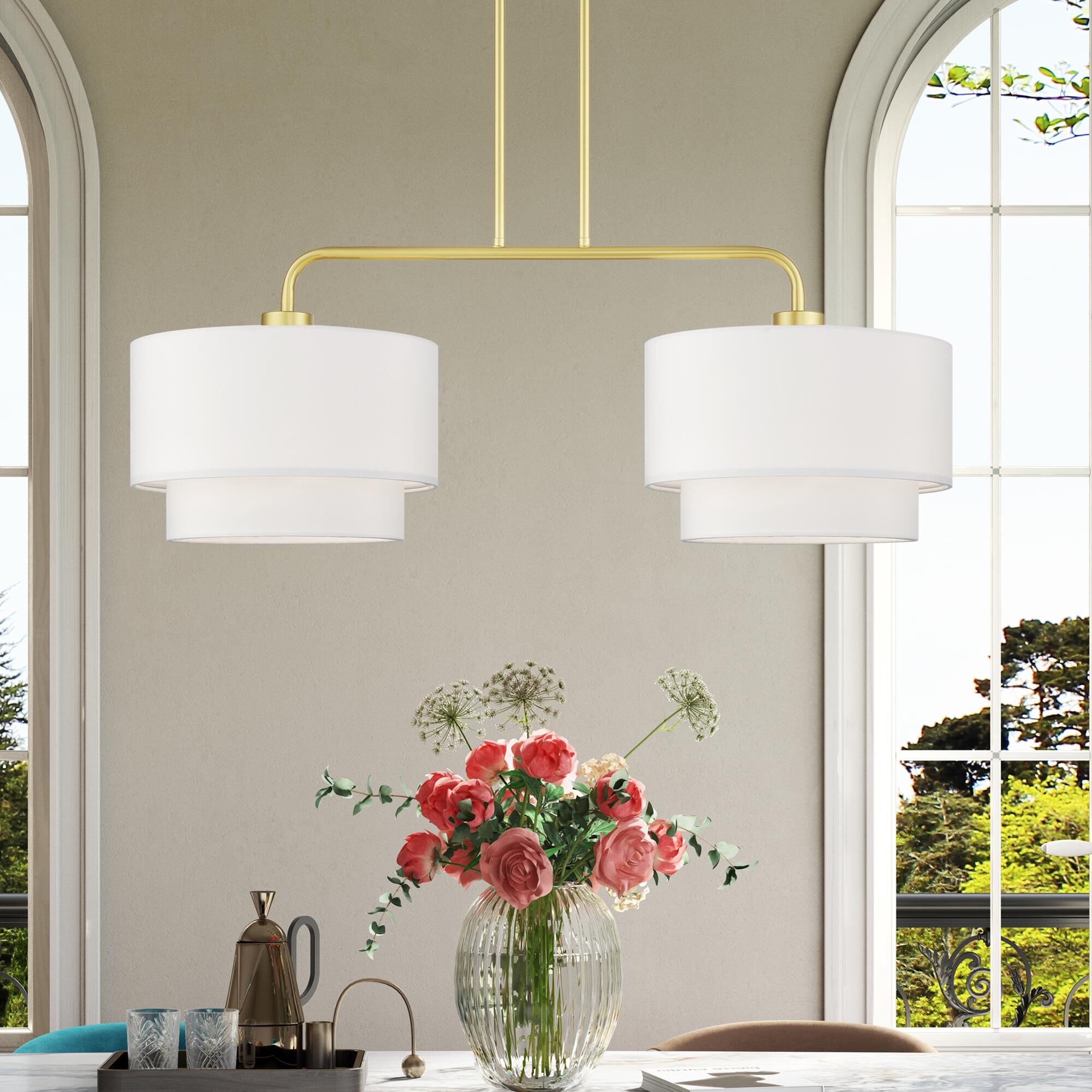 Shown in Soft Gold finish and Hand Crafted Off-White Fabric Hardbacks with White Fabric Inside shade