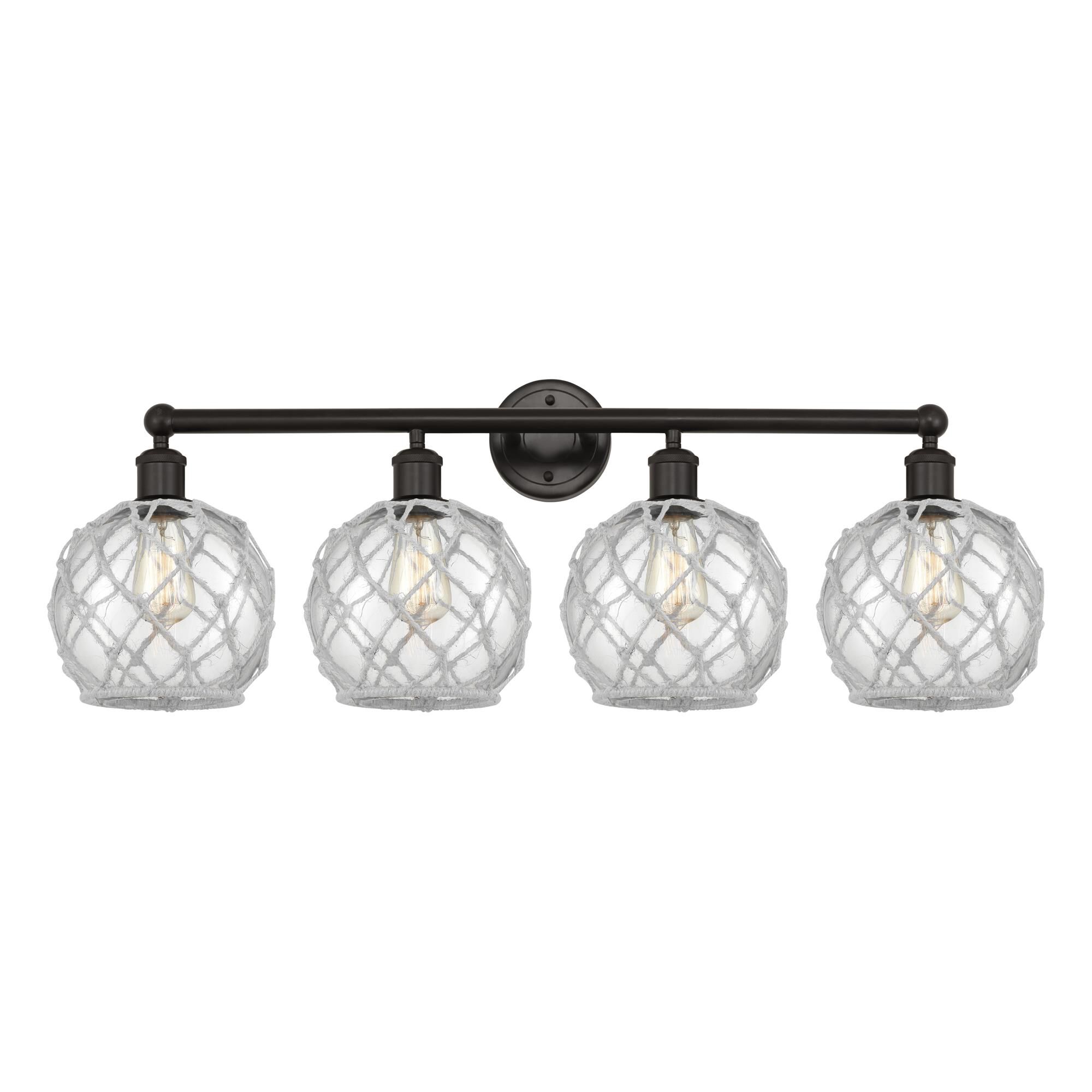 Shown in Oil Rubbed Bronze finish and Clear with White Rope glass