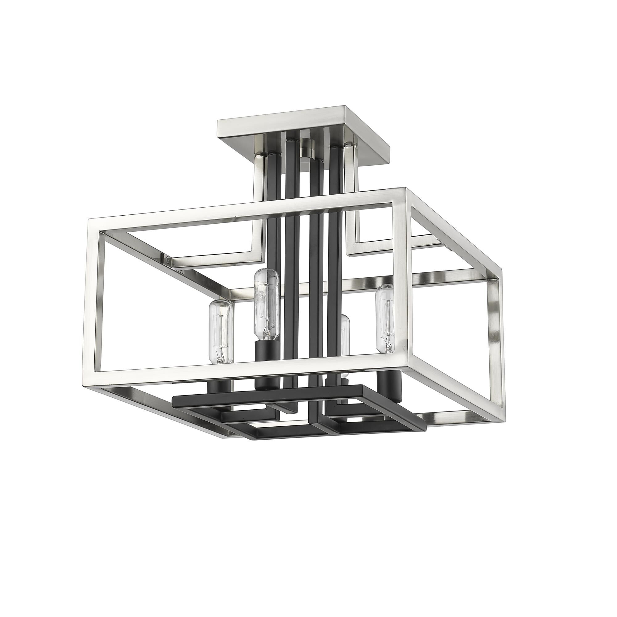 Shown in Brushed Nickel + Black finish and --- glass and --- shade