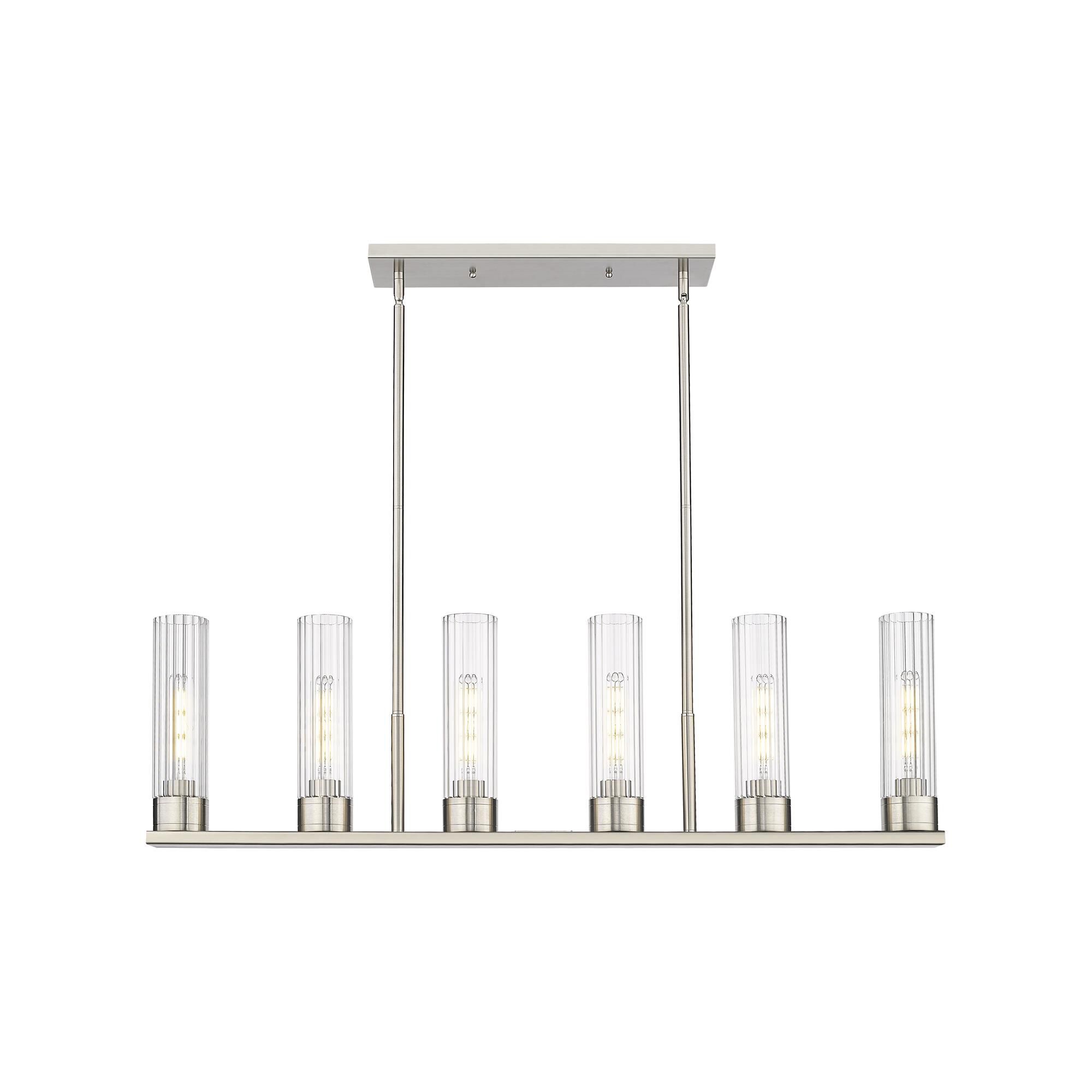 Shown in Satin Nickel finish and Clear glass and Clear Glass shade