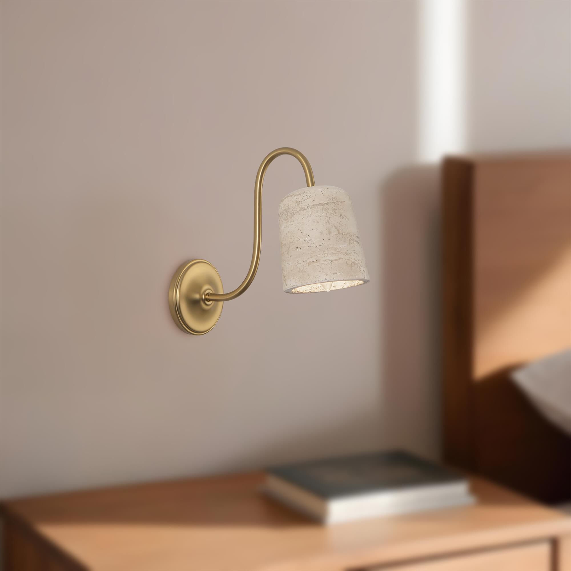 Shown in Brushed Gold and Travertine finish and Stone shade