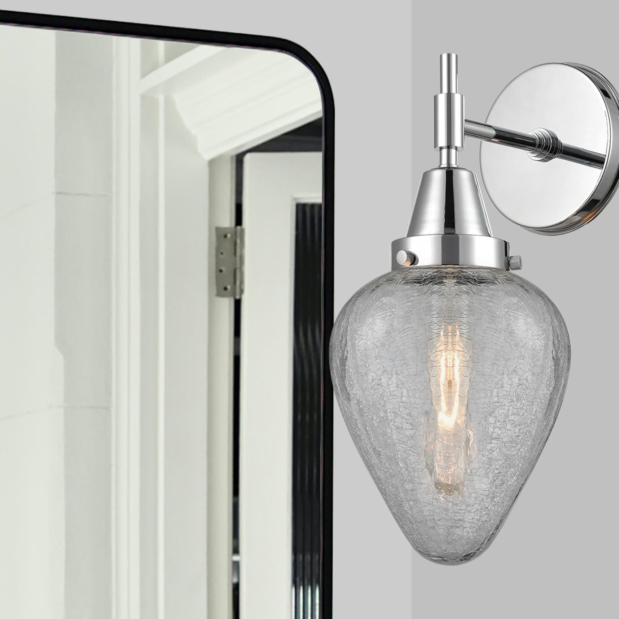 Shown in Polished Chrome finish and Matte White Cased Large Cone glass