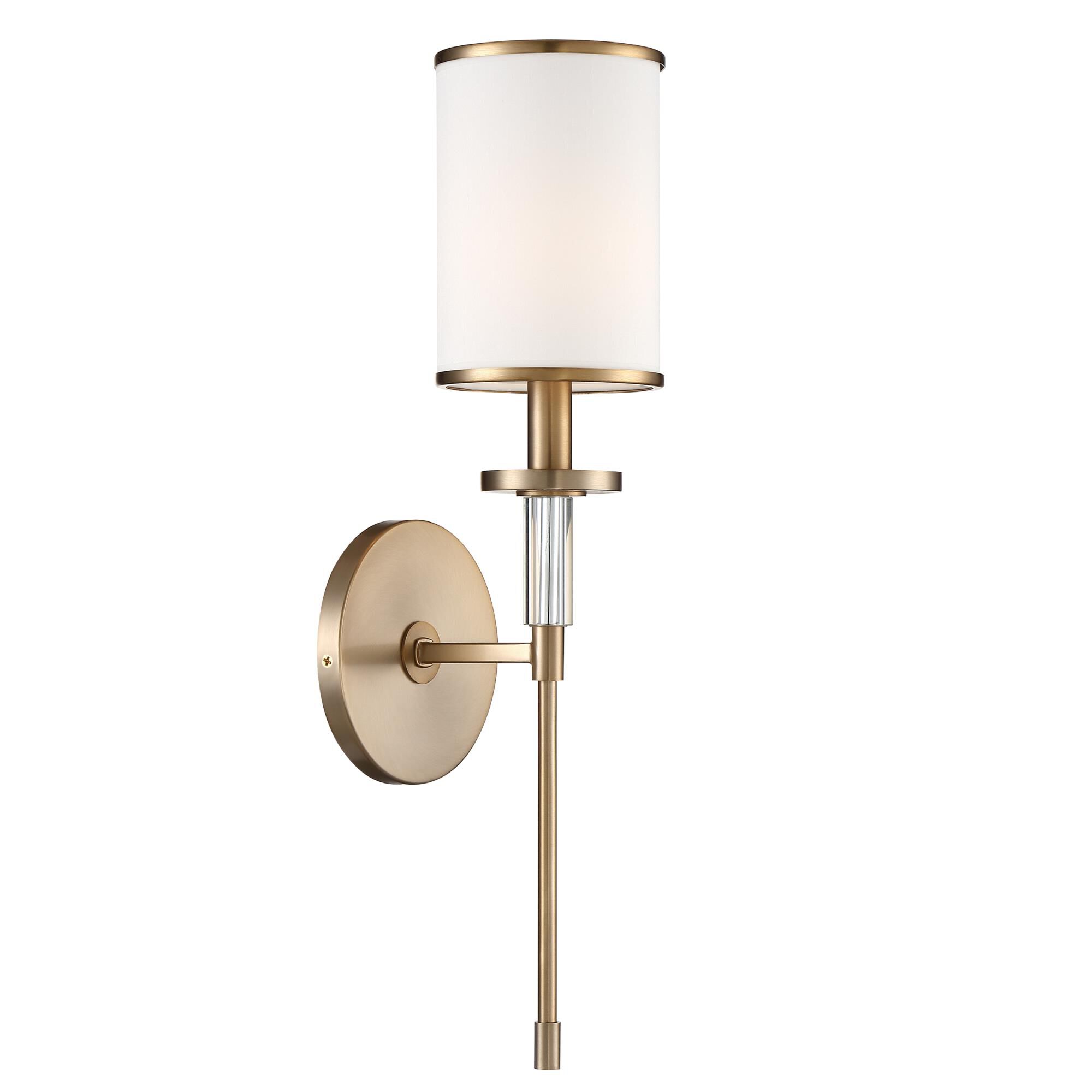 Shown in Aged Brass finish and White Silk shade