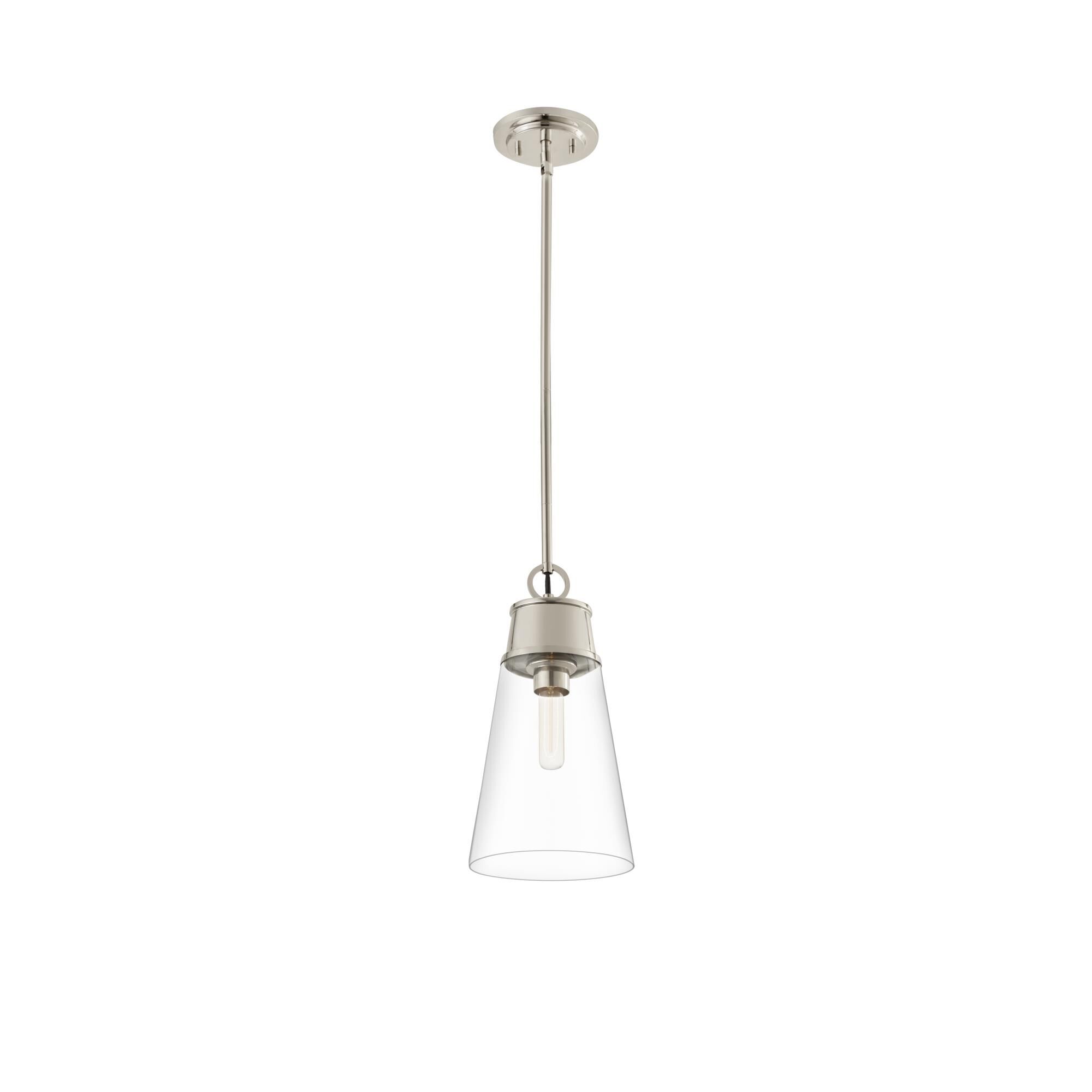 Shown in Polished Nickel finish and Glass shade