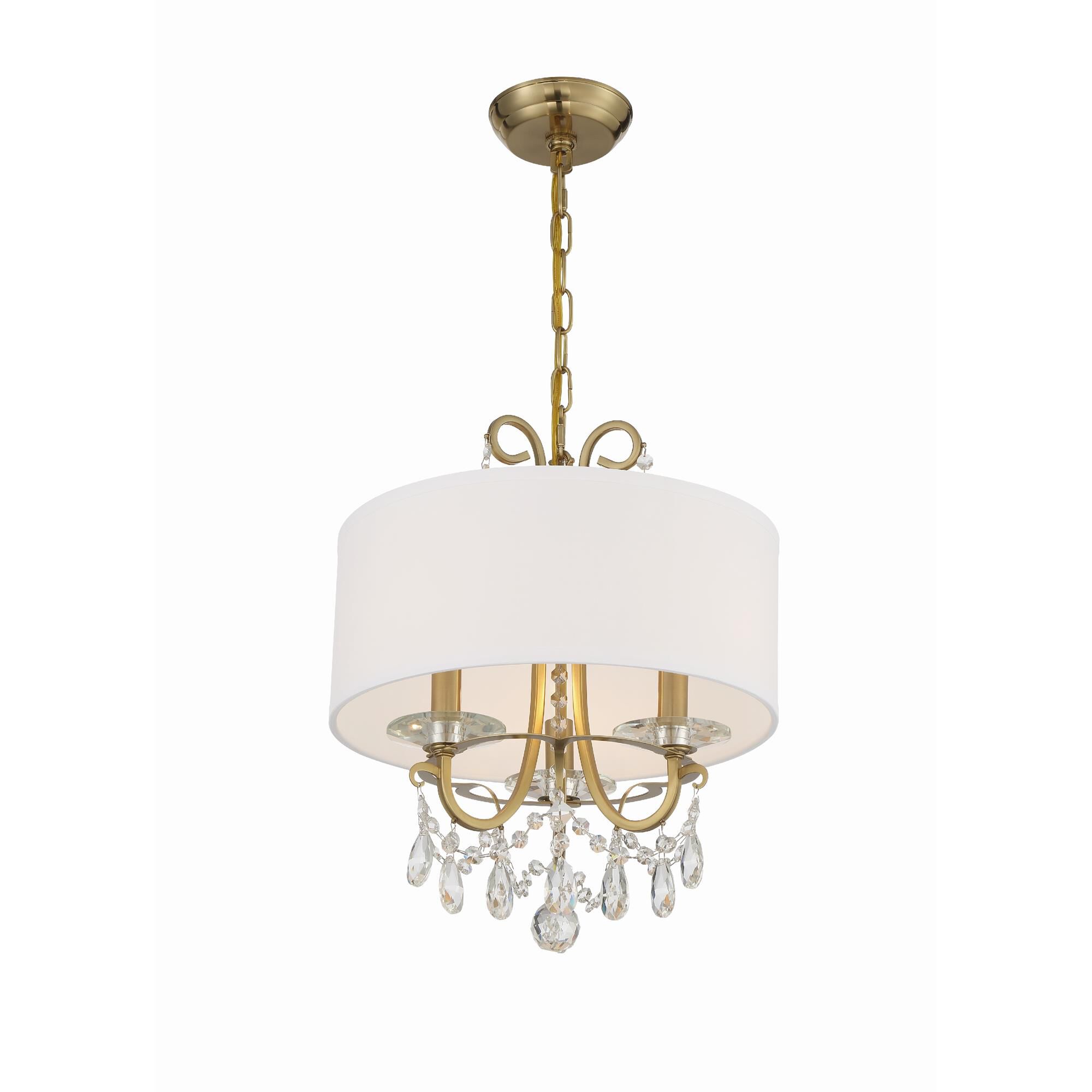Shown in Vibrant Gold finish and Hand Cut crystal and Silk glass and Silk shade