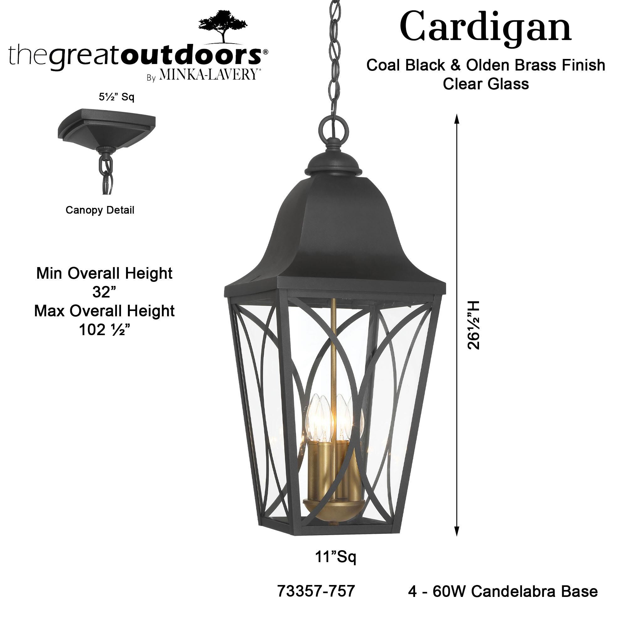 Shown in Sand Coal Black and Olden Brass finish and Clear glass