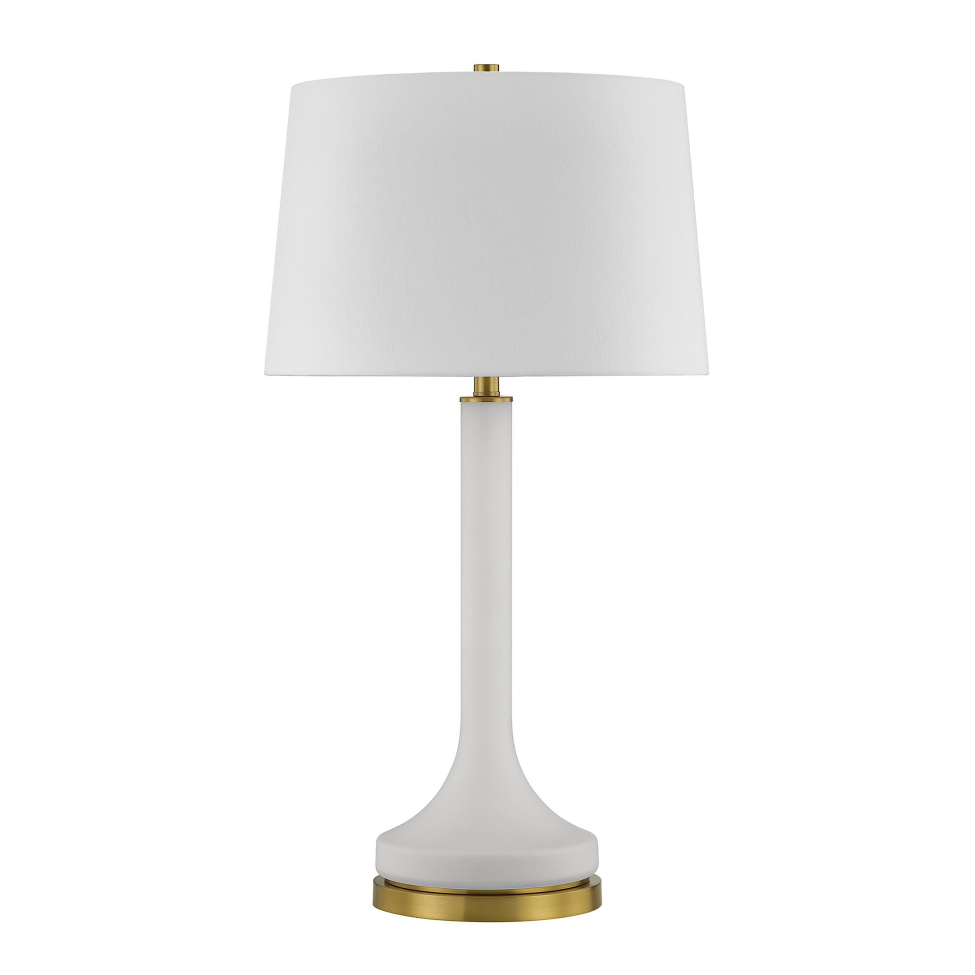 Shown in Warm Brass finish and White Fabric shade