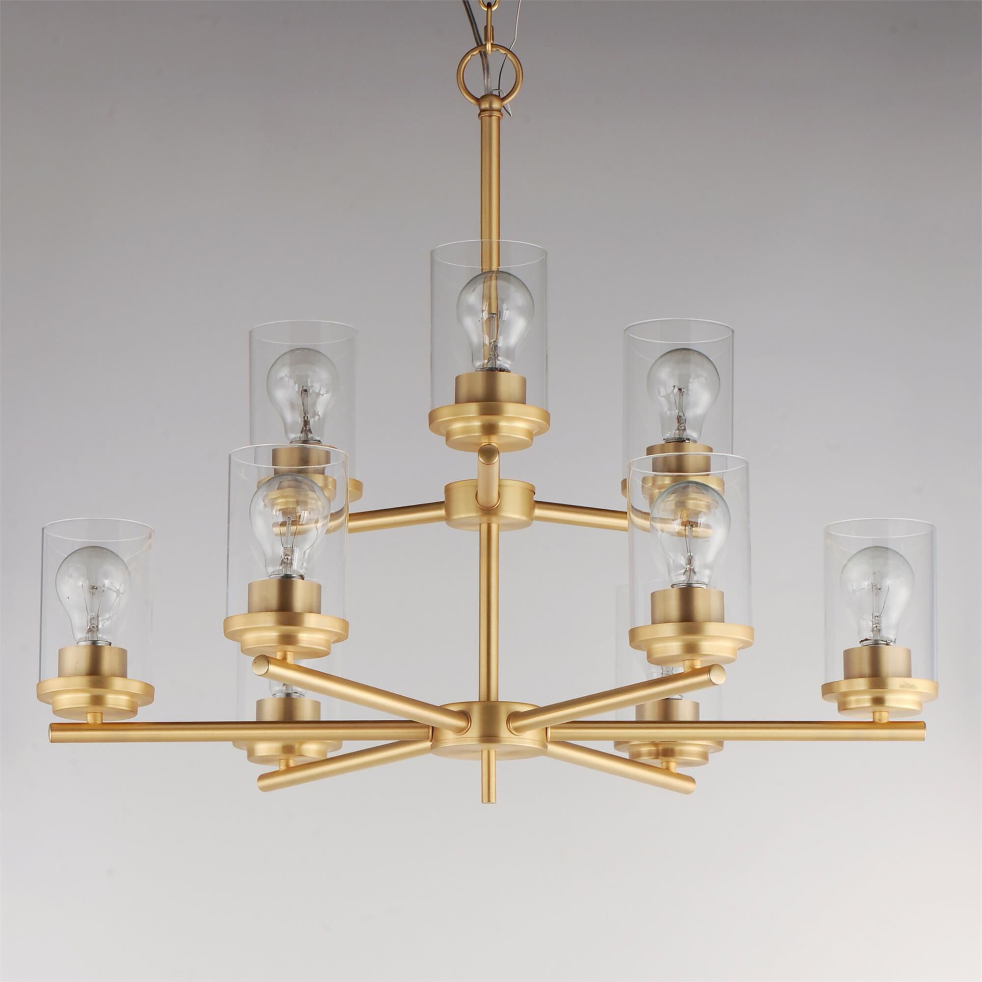 Shown in Satin Brass finish and Clear glass
