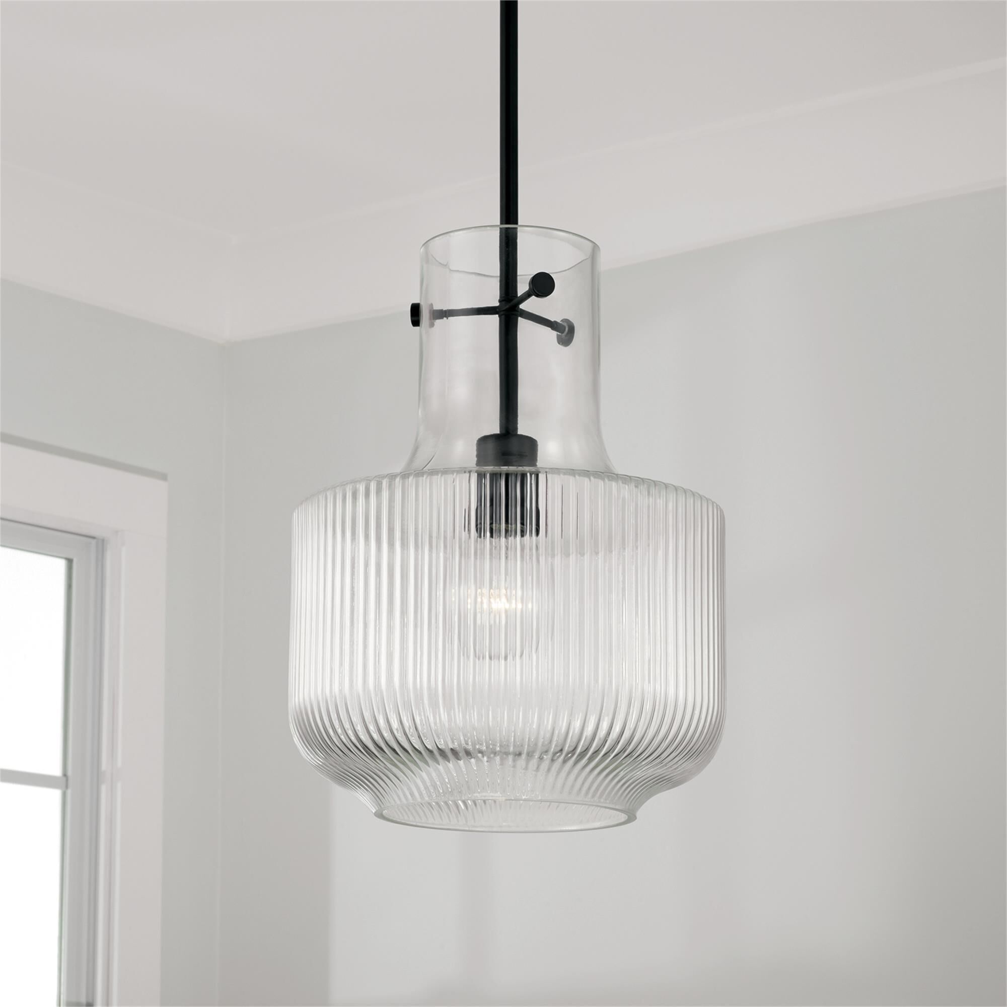 Shown in Matte Black finish and Clear Fluted glass
