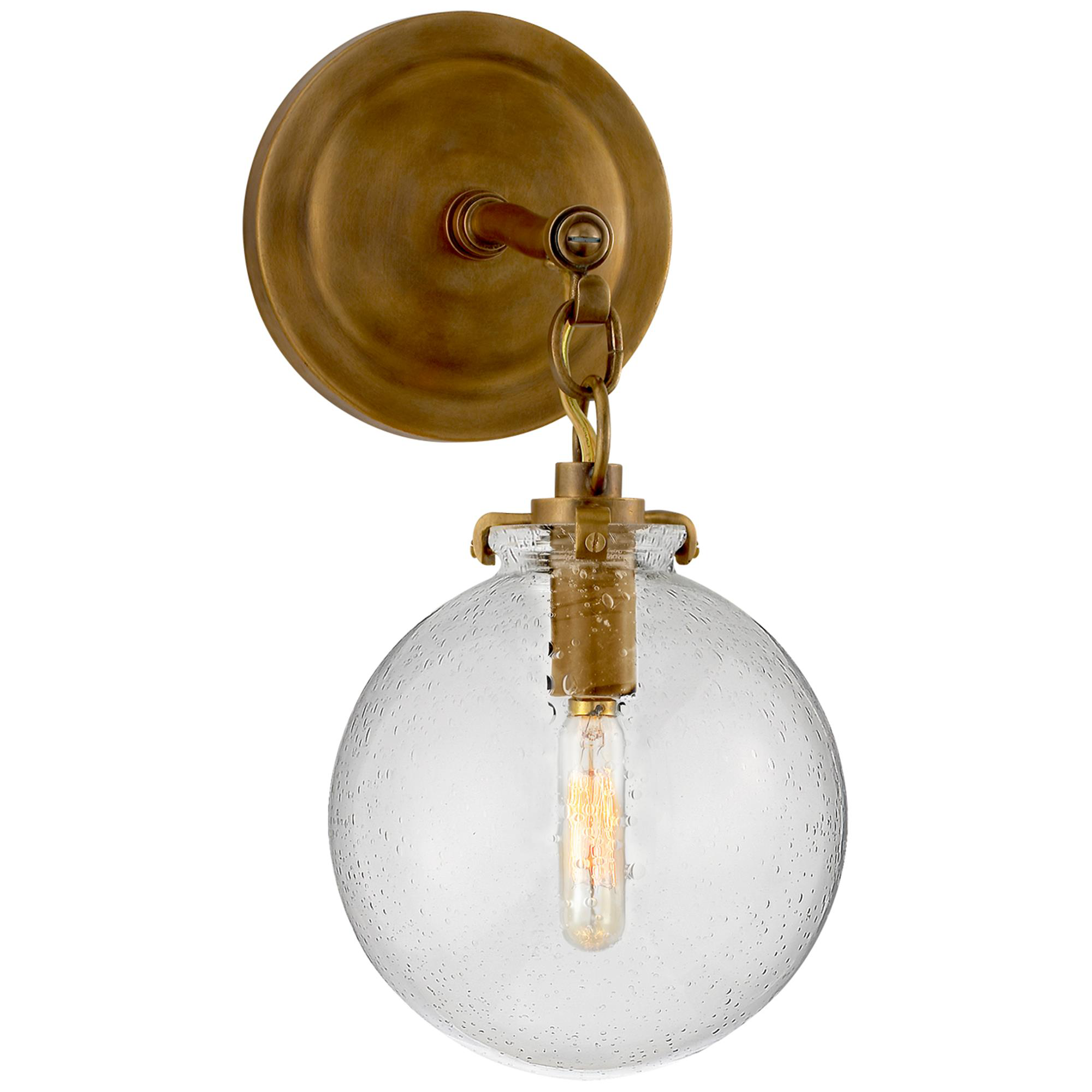 Shown in Hand-Rubbed Antique Brass finish and Seeded glass