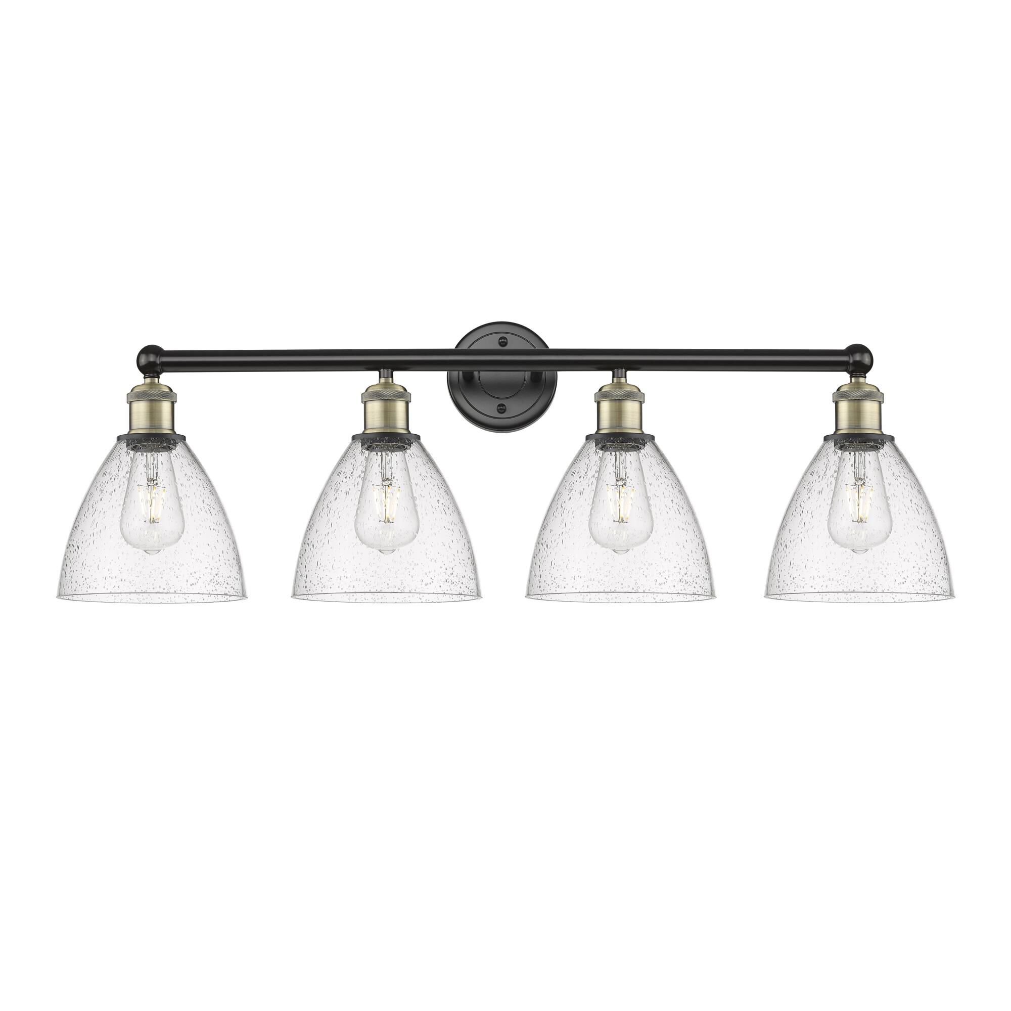 Shown in Black Antique Brass finish and Seedy glass