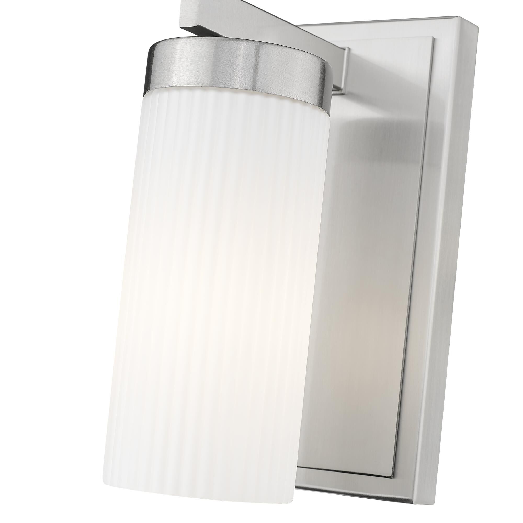 Shown in Brushed Nickel finish and White glass and White shade