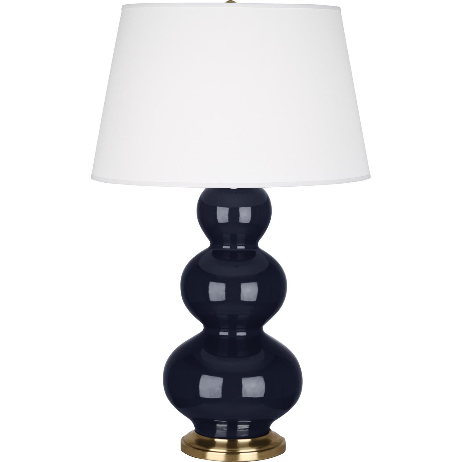 Shown in Midnight Blue Glazed Ceramic With Antique Brass ed Accents finish and Pearl Dupioni Fabric shade