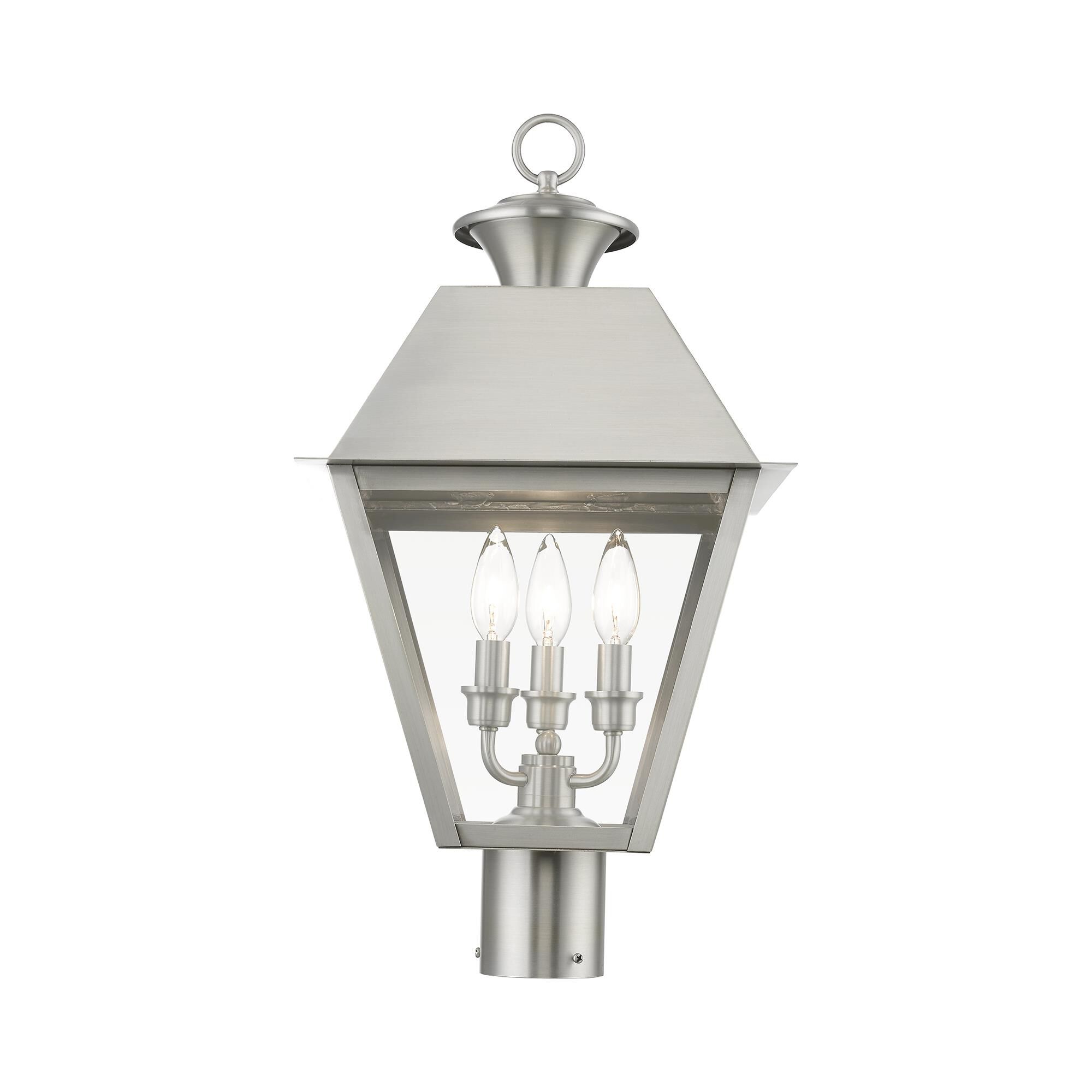 Shown in Brushed Nickel finish and Clear glass