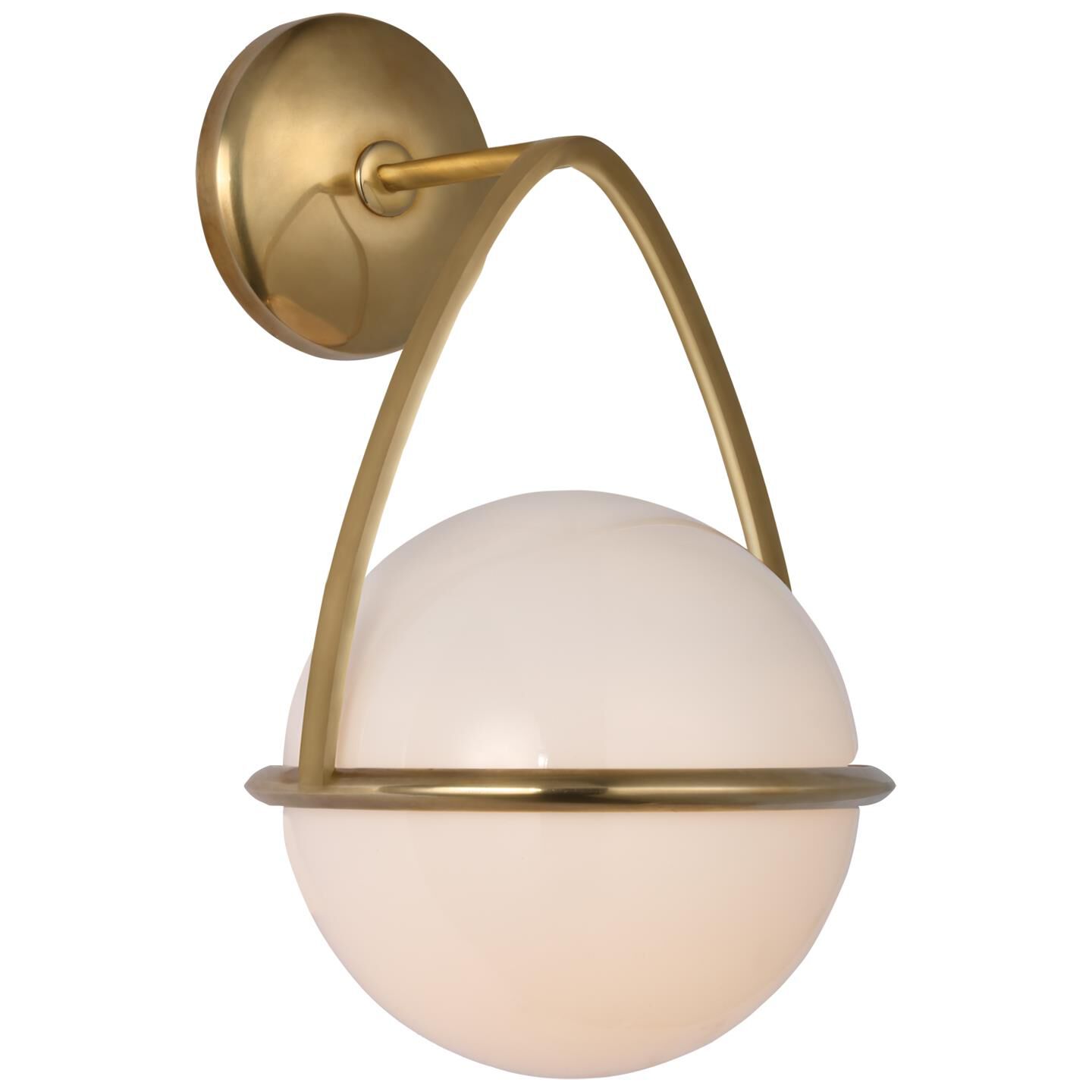 Shown in Hand-Rubbed Antique Brass finish and White Glass shade