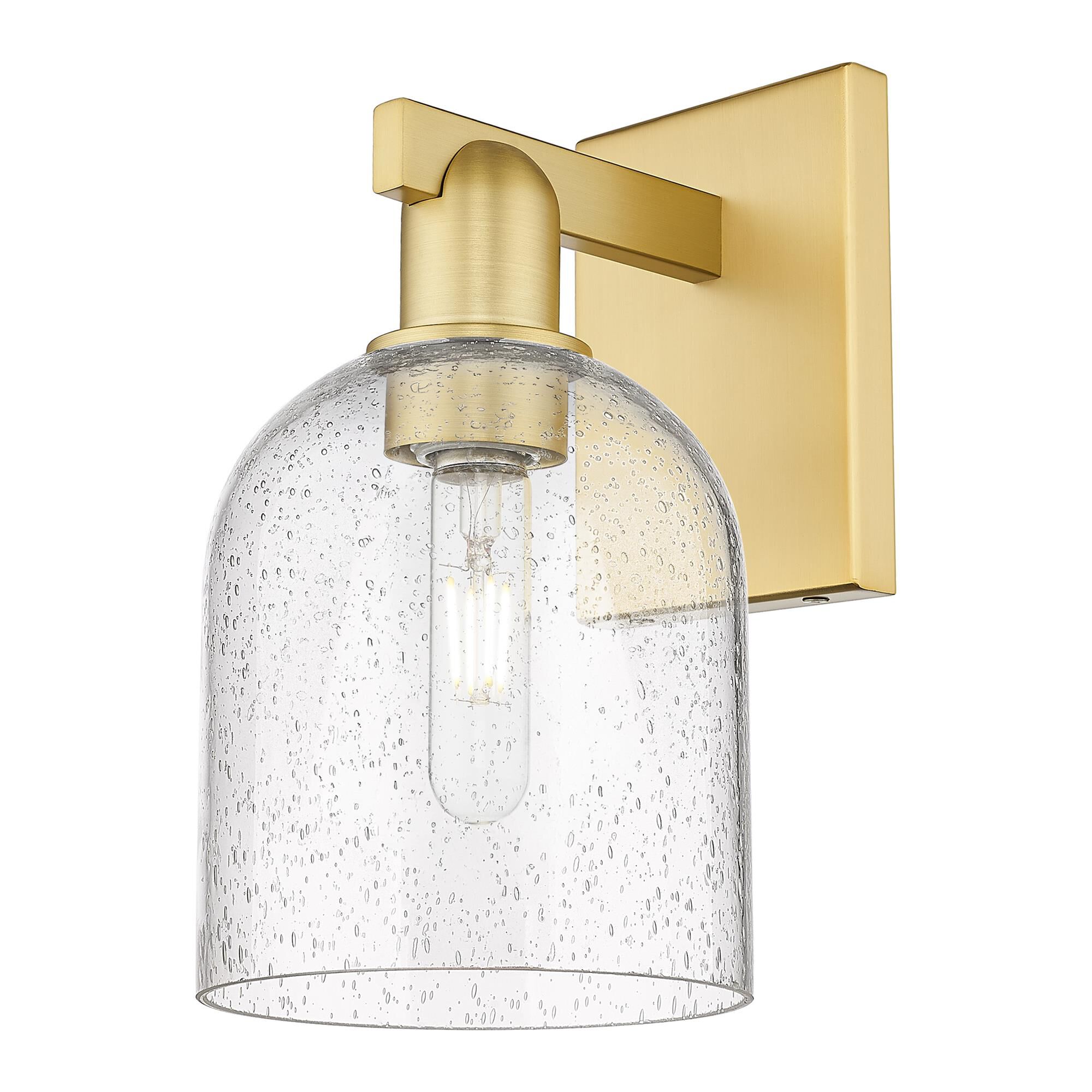 Shown in Satin Gold finish and Seedy glass