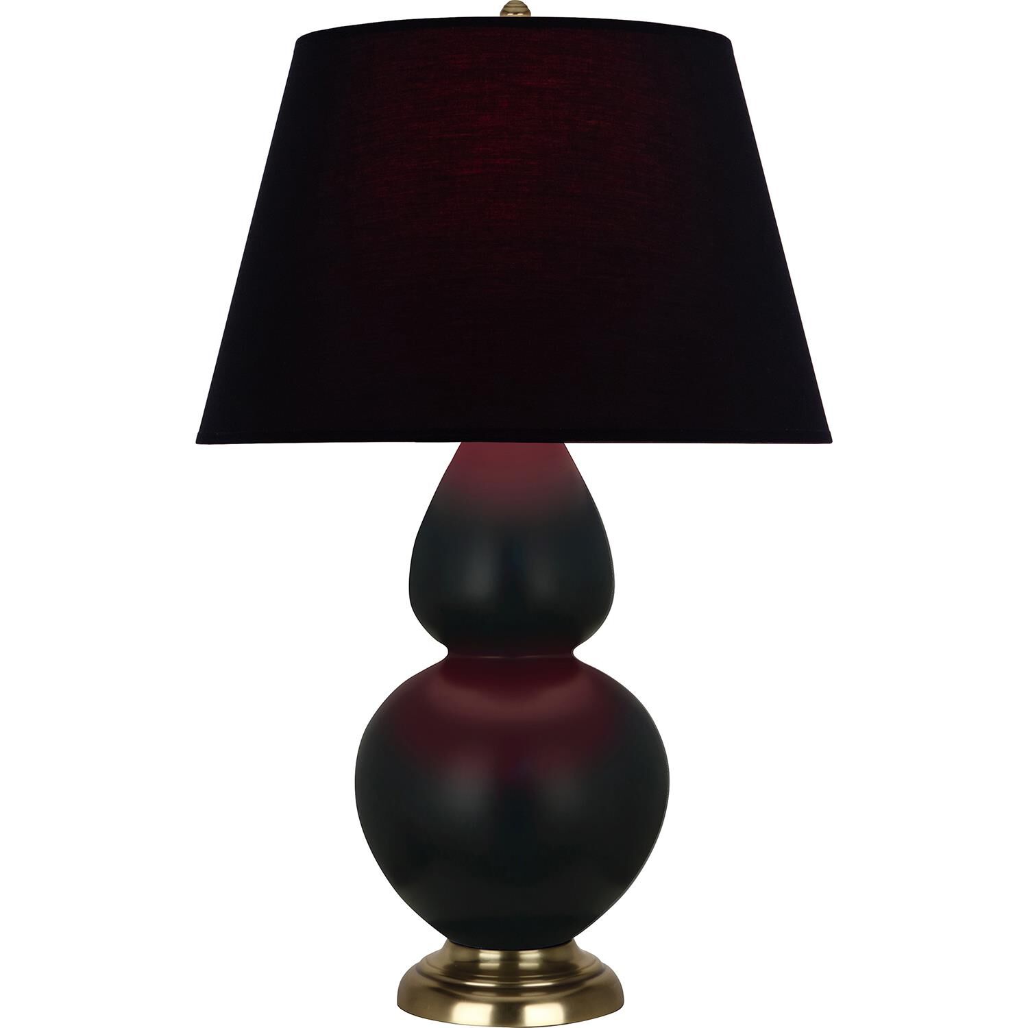 Shown in Matte Obsidian finish and Ink Black with Rose Red Lining shade and Antique Natural Brass accent