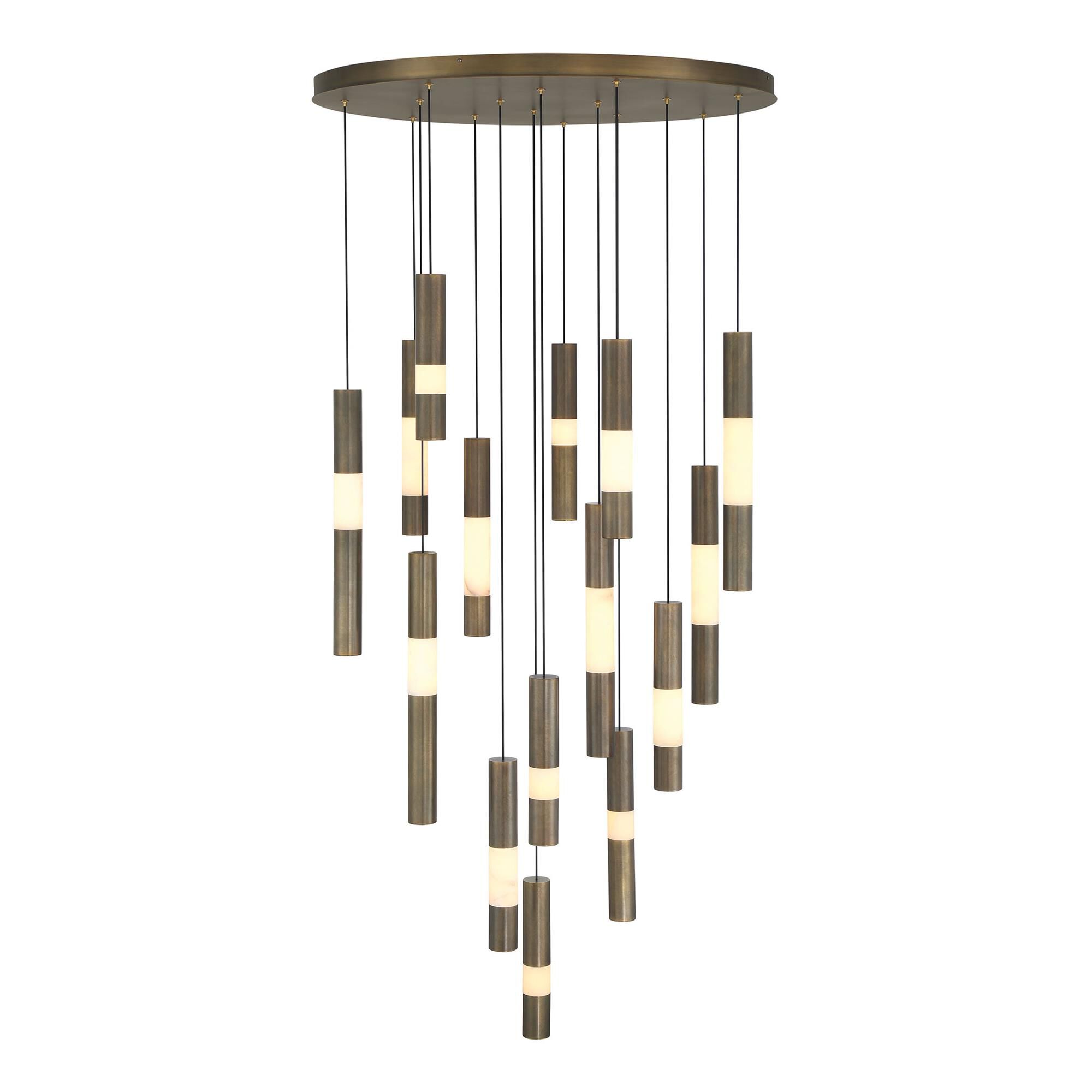 Shown in Weathered Brass finish and Alabaster glass