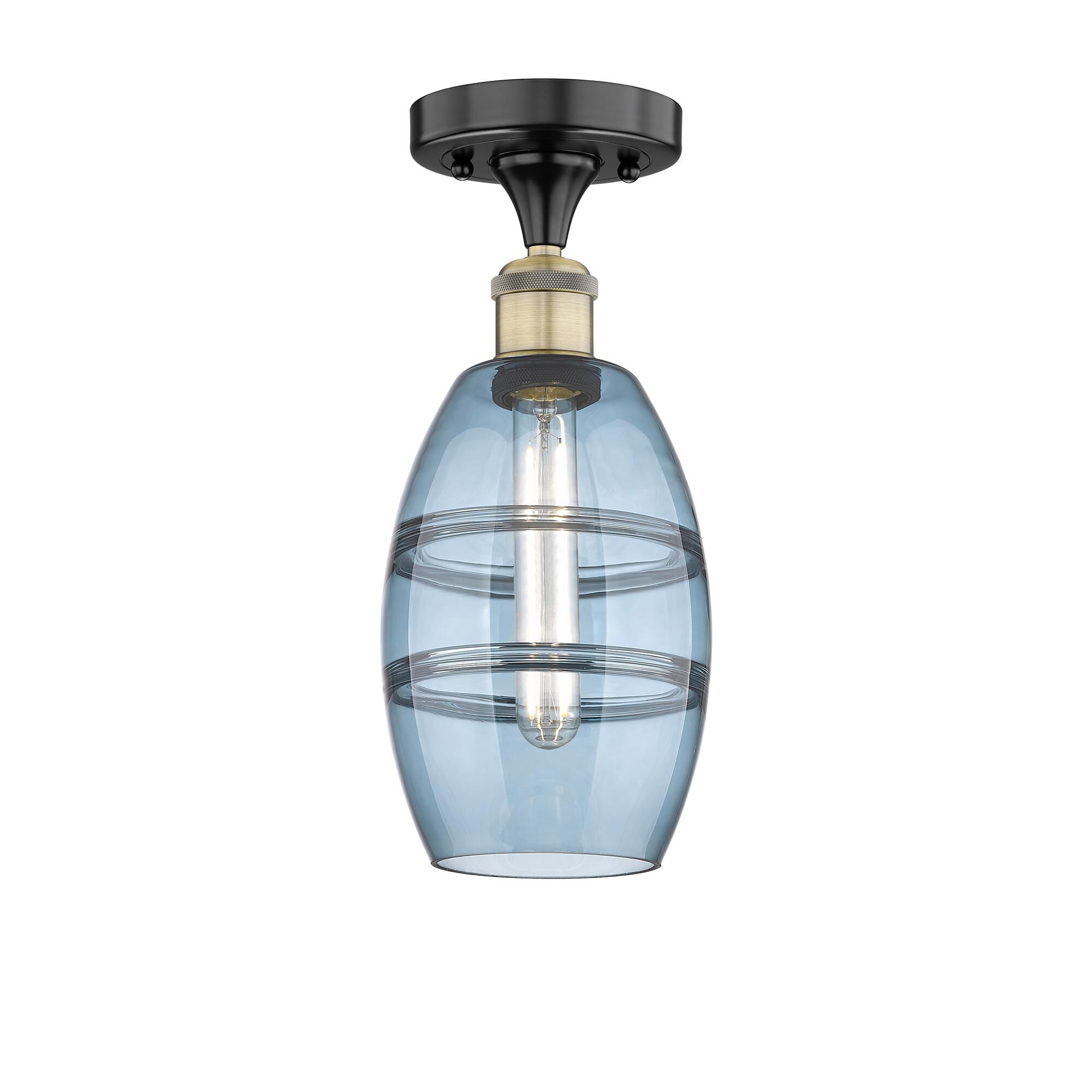 Shown in Black Antique Brass finish and Princess Blue glass
