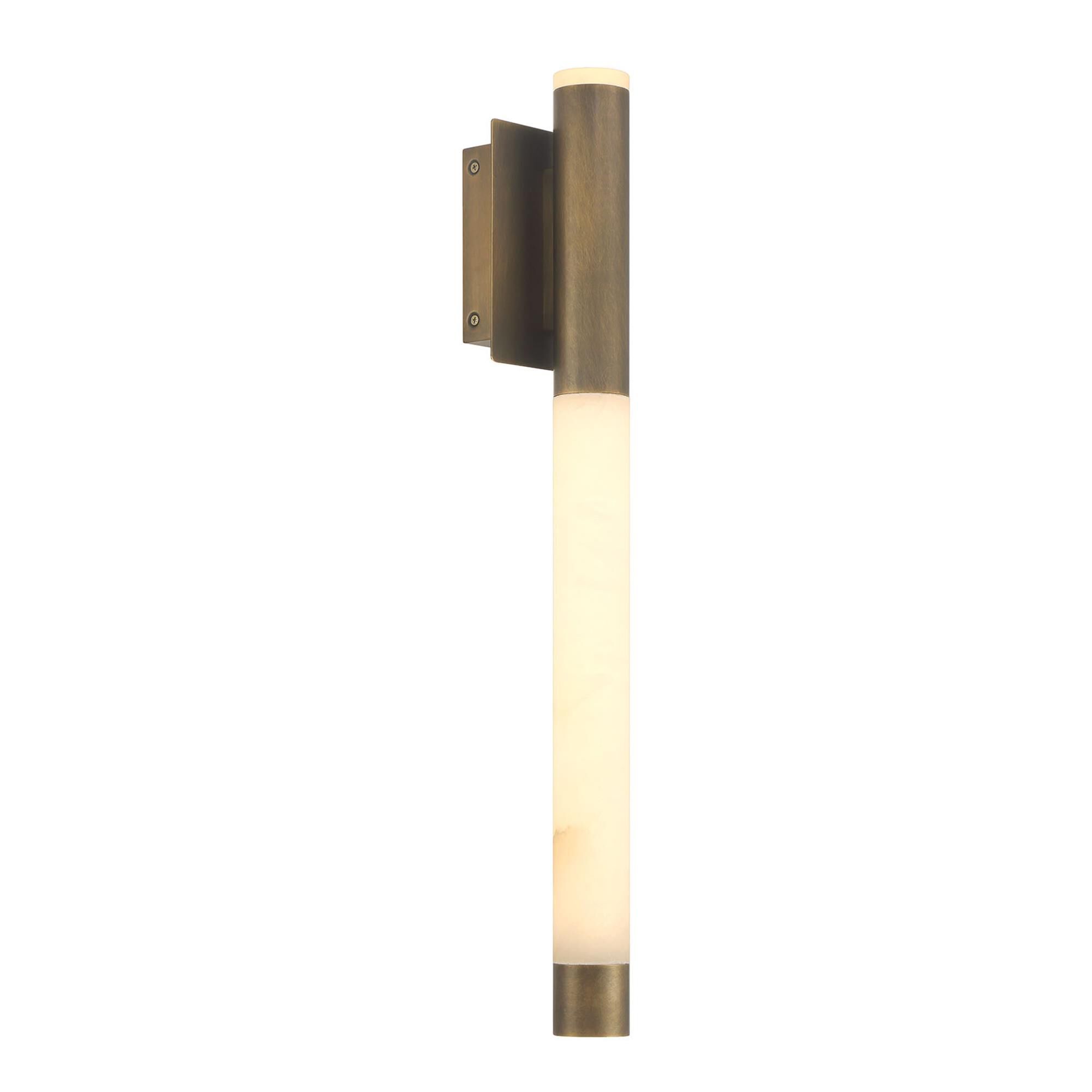 Shown in Weathered Brass finish and Alabaster glass