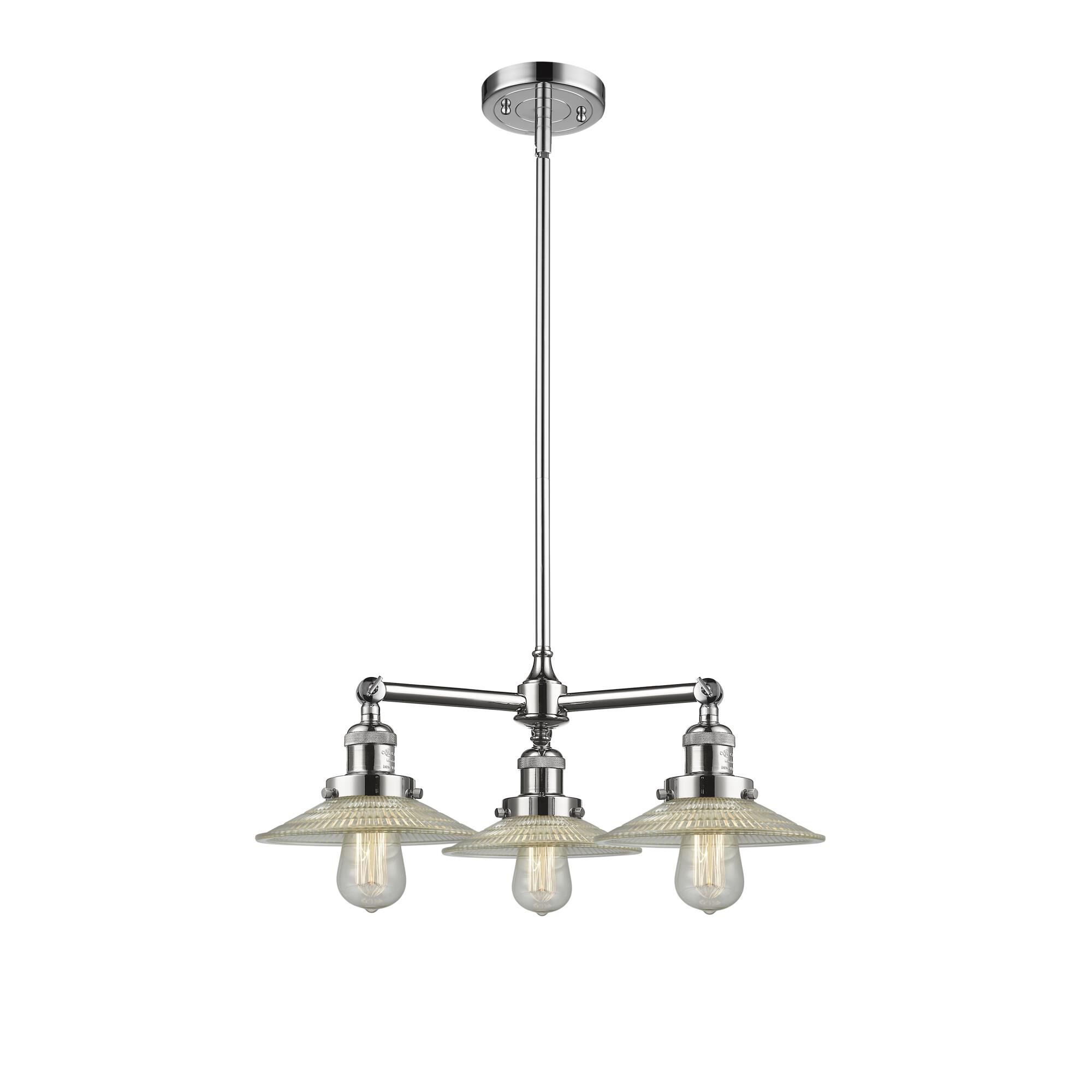 Shown in Polished Chrome finish and Clear Halophane glass