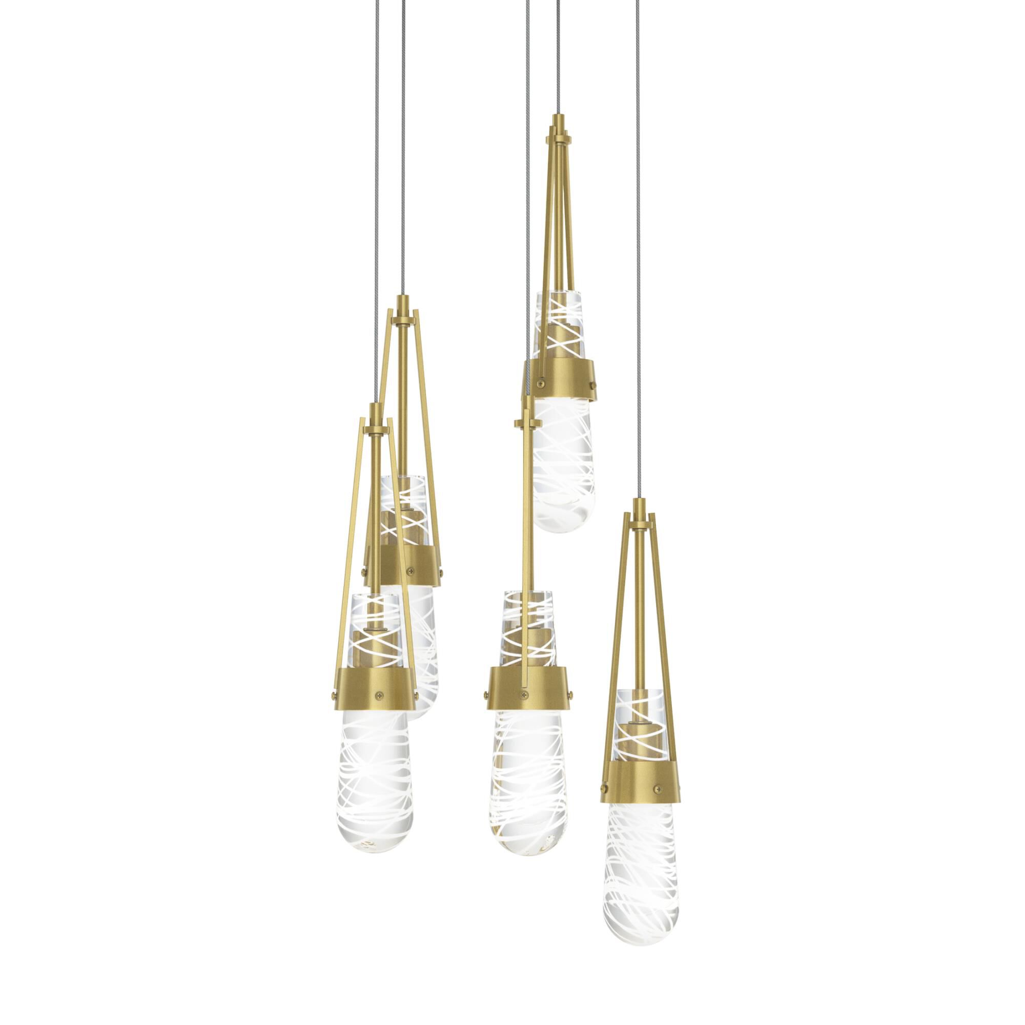 Shown in Modern Brass finish and Clear and White Threading glass