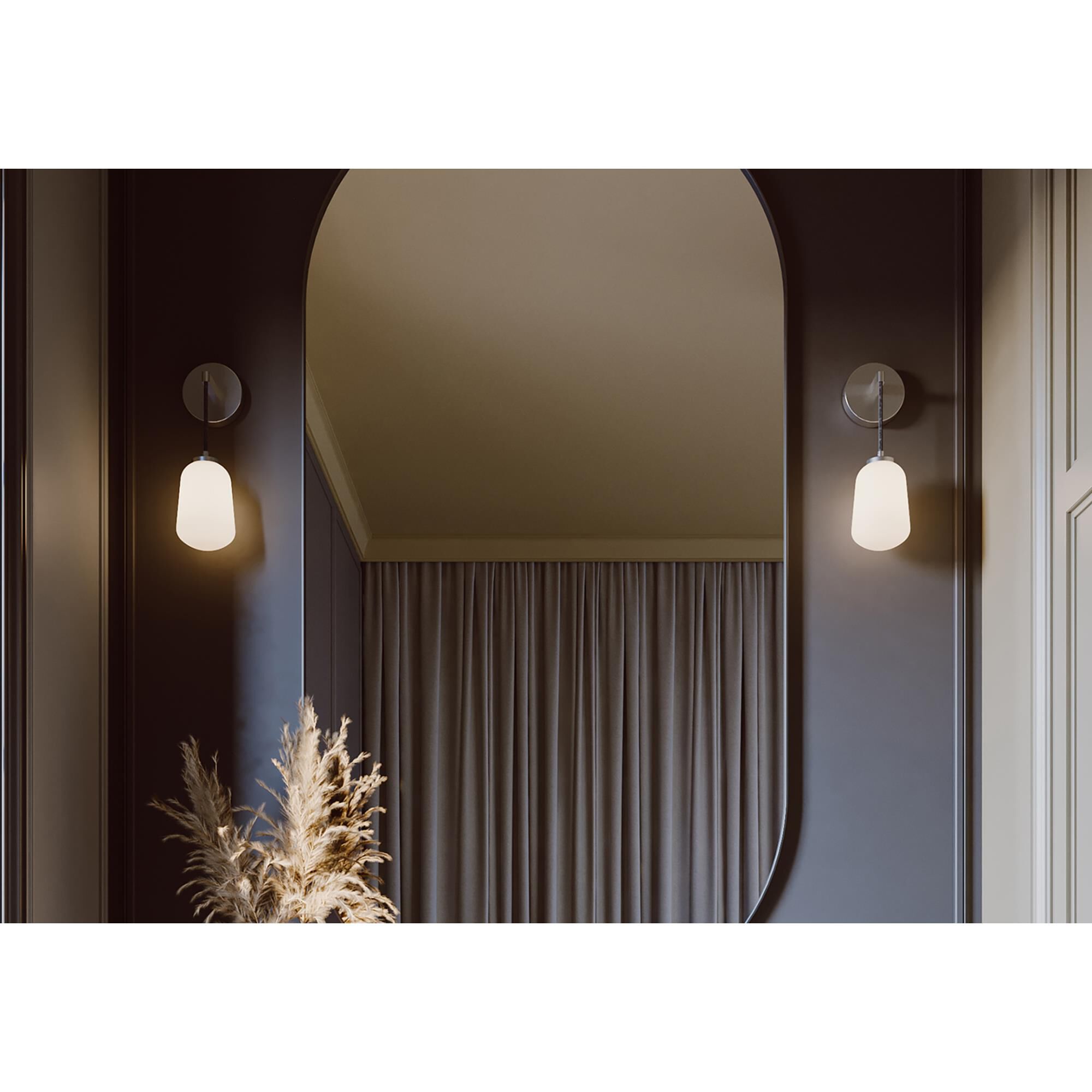 Shown in Polished Chrome finish and White glass