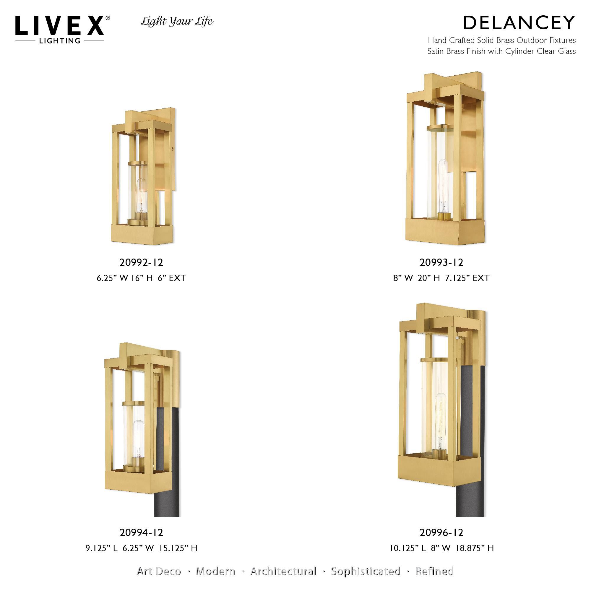 Shown in Satin Brass finish and Cylinder Clear glass