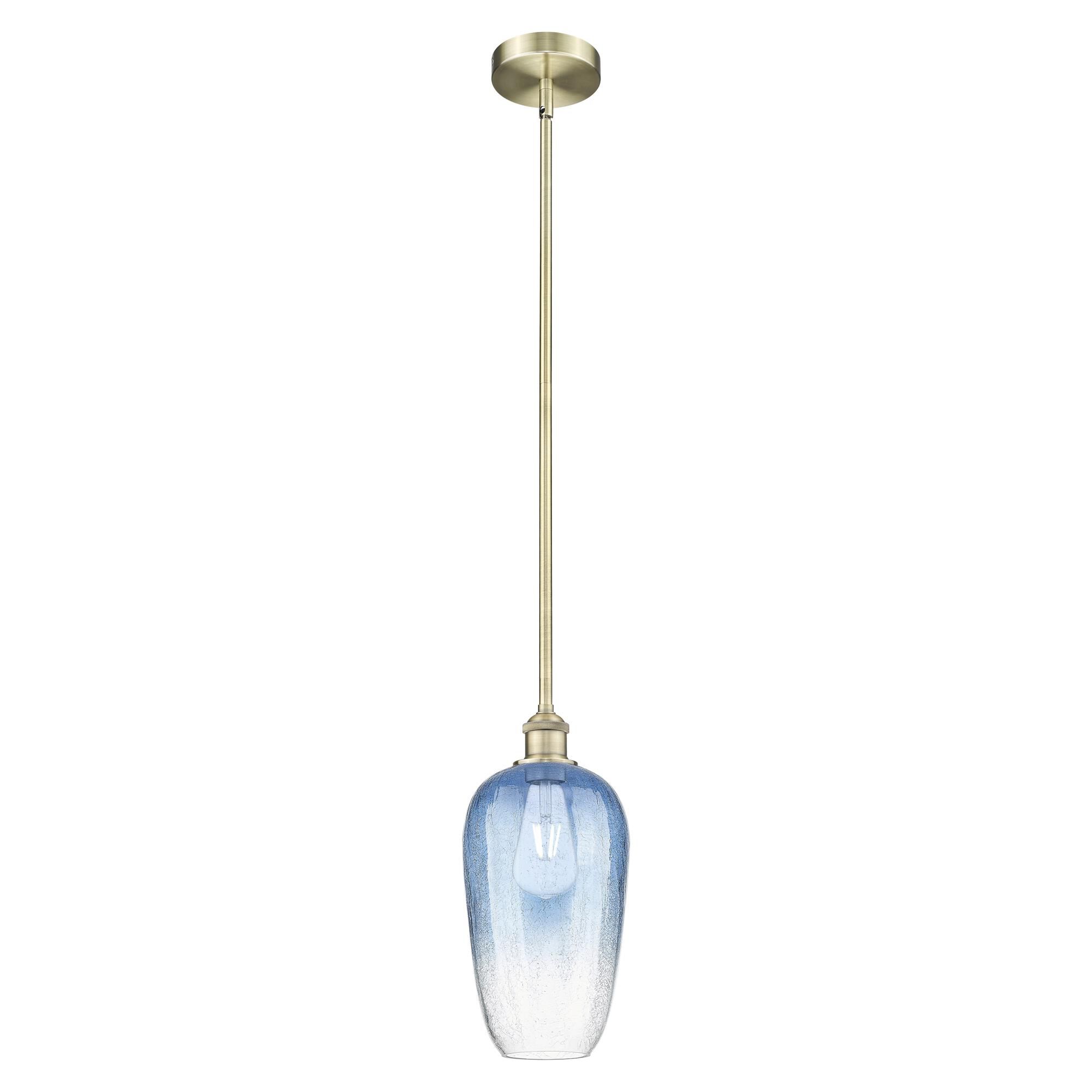 Shown in Antique Brass finish and Sapphire Blue glass