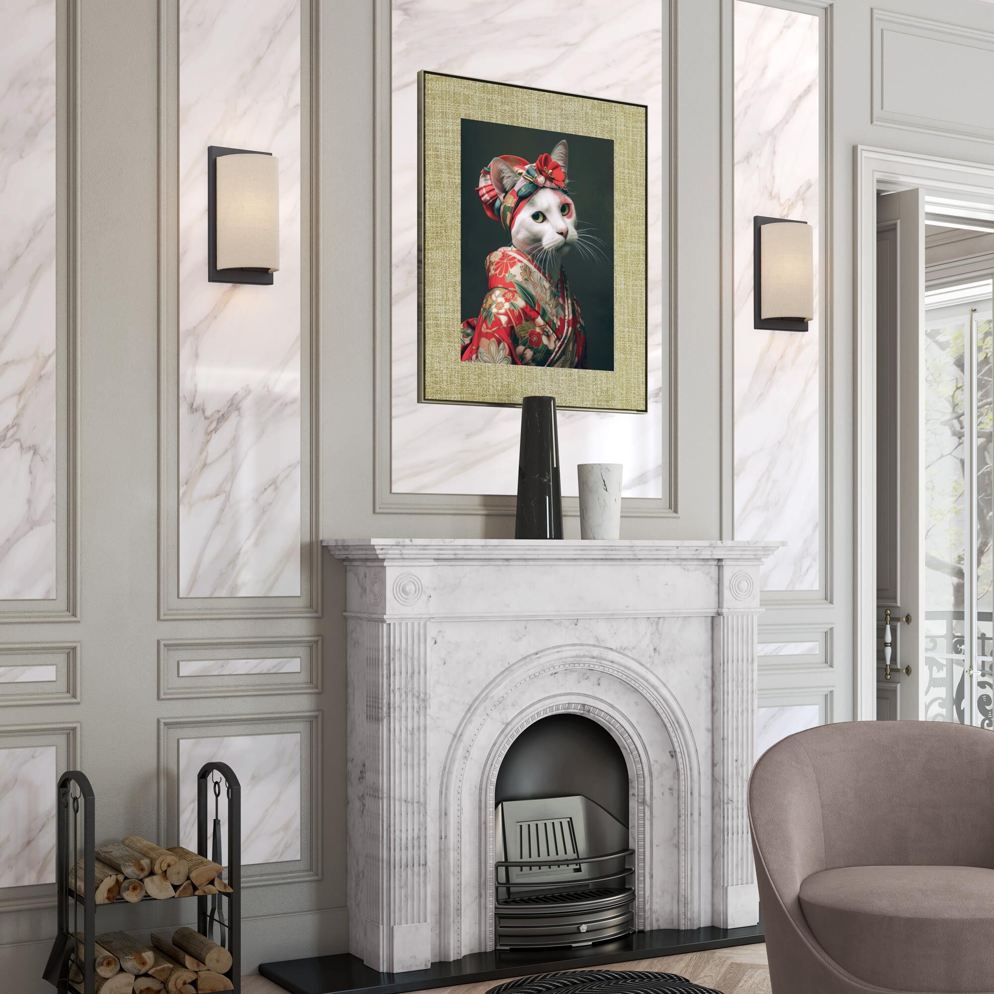 Shown in Bronze finish and Hand Crafted Parchment Color Hardback Fabric shade