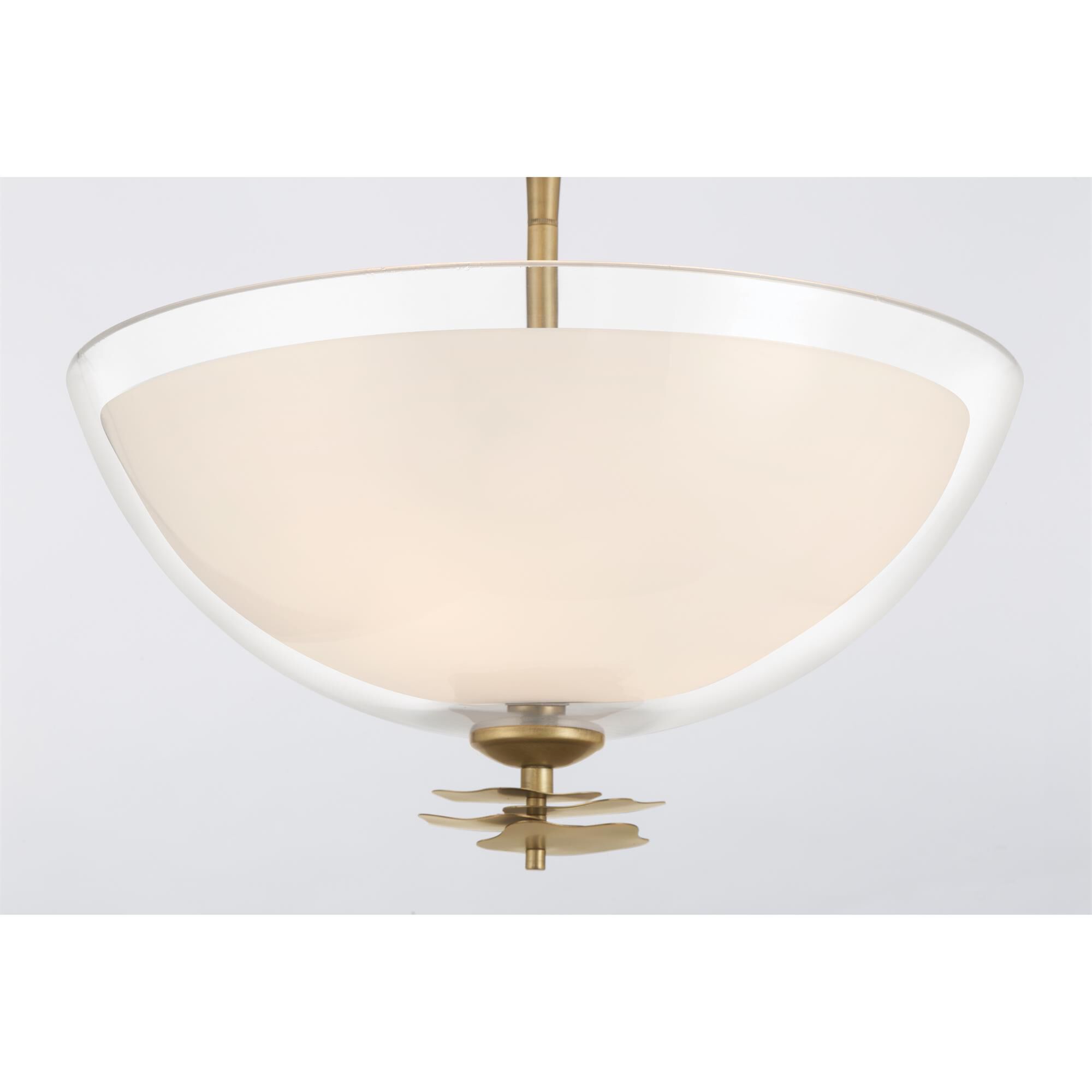 Shown in Legacy Brass finish and Clear and Opal White glass