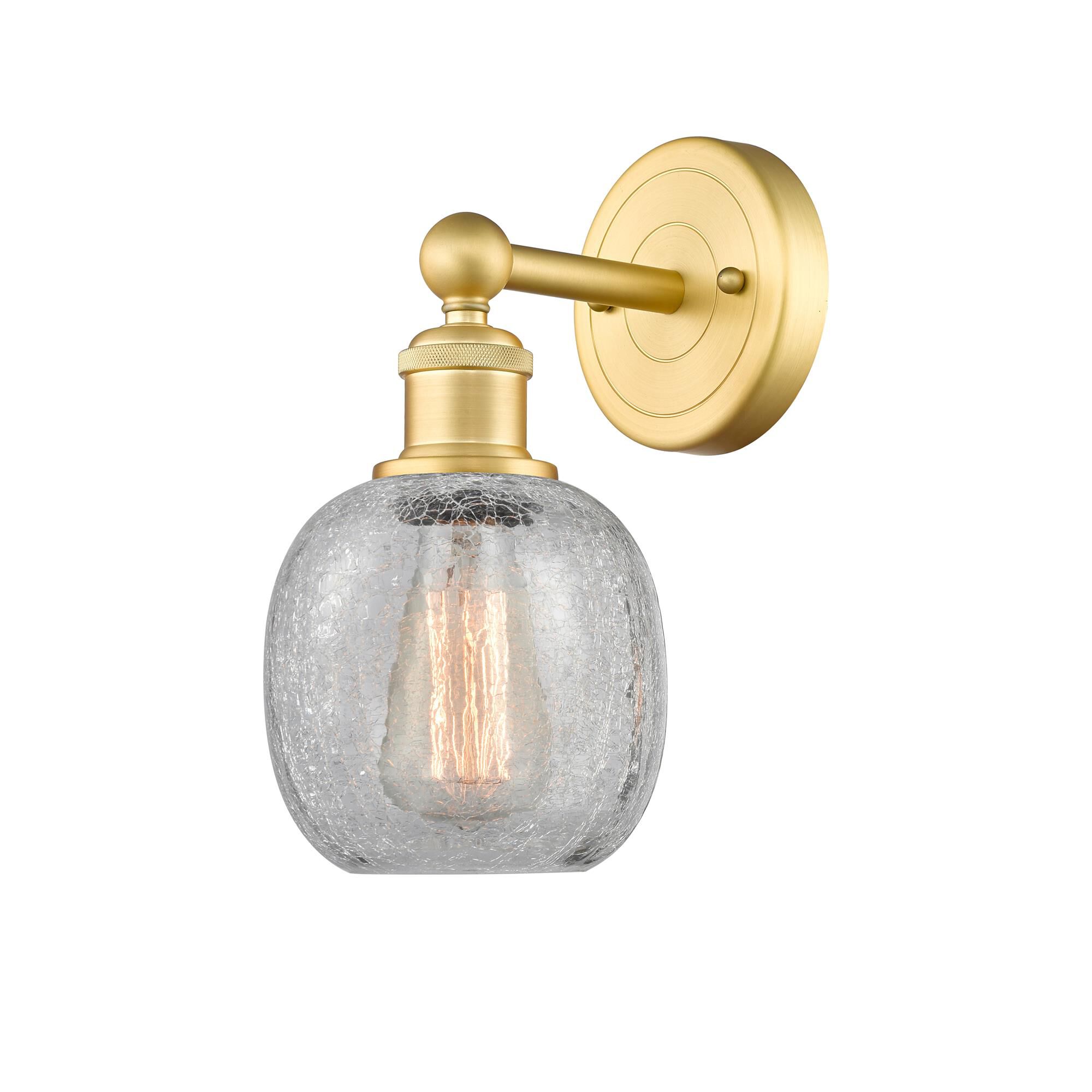 Shown in Satin Gold finish and Clear Crackle glass