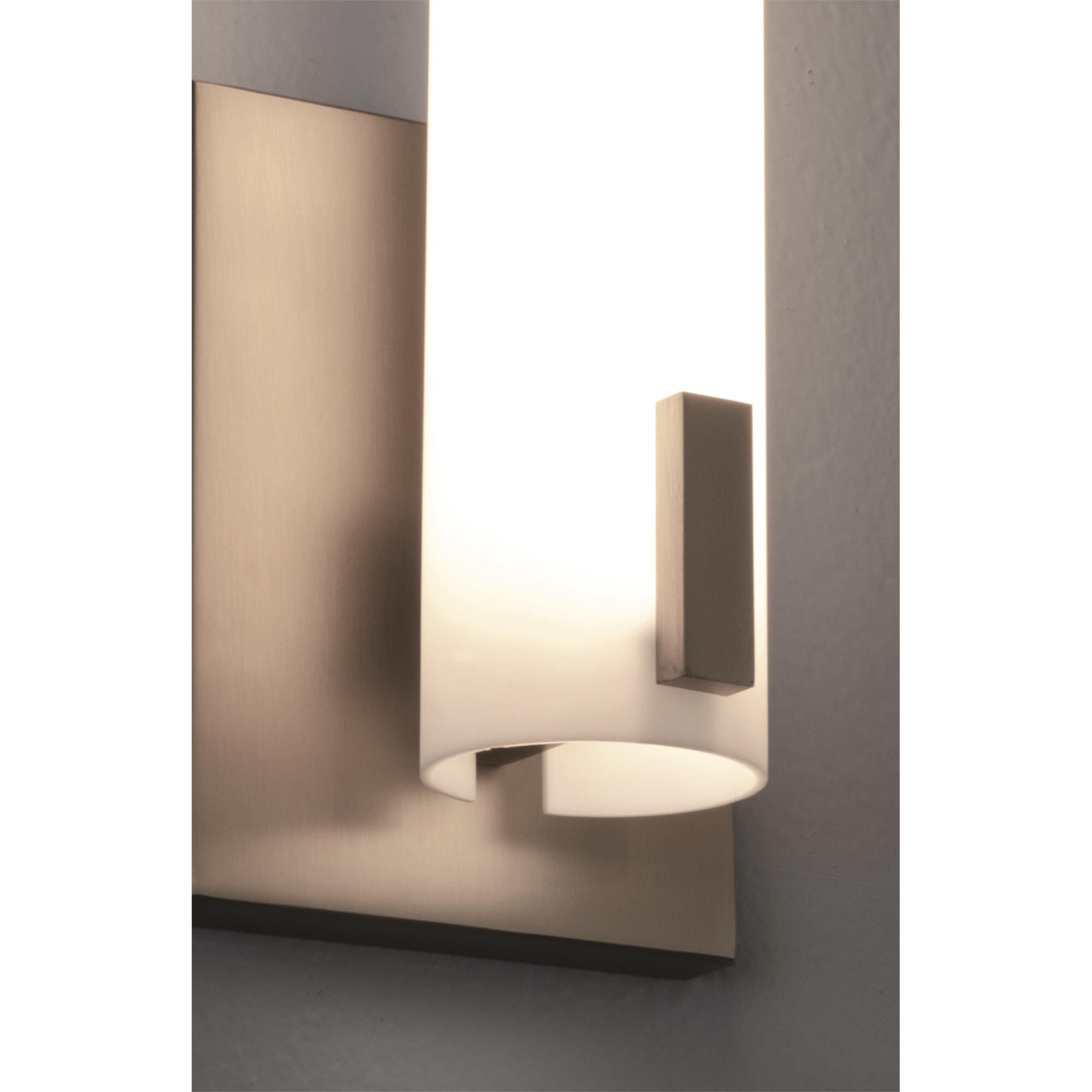 Shown in Satin Nickel finish and White Acrylic glass and 120 Volt Dimmer accent