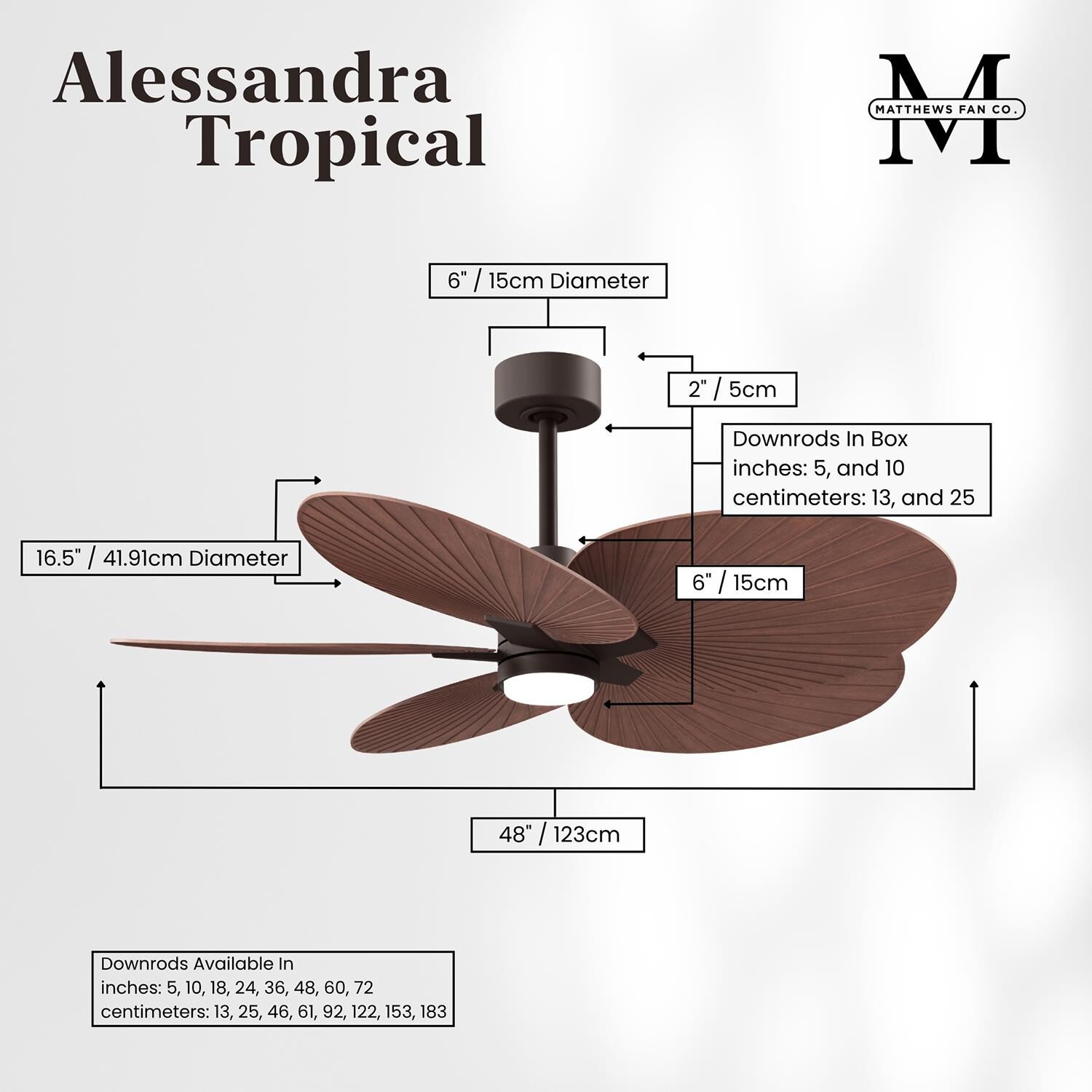 Alessandra Tropical Outdoor Rated 48 Inch Ceiling Fan with Light Kit by Matthews Fan Company