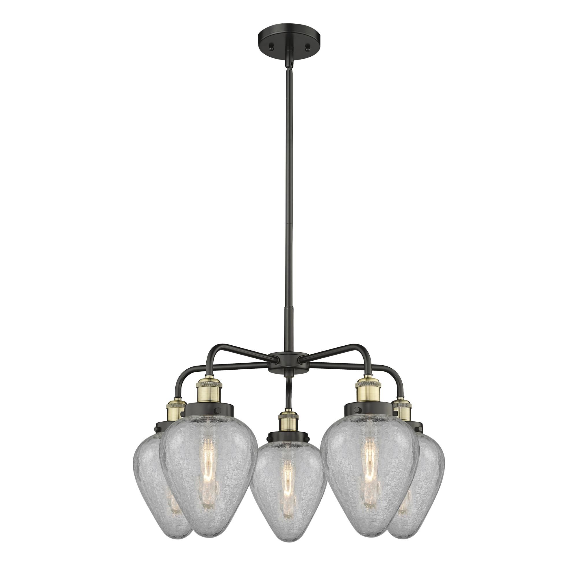 Shown in Black Antique Brass finish and Clear Crackled glass