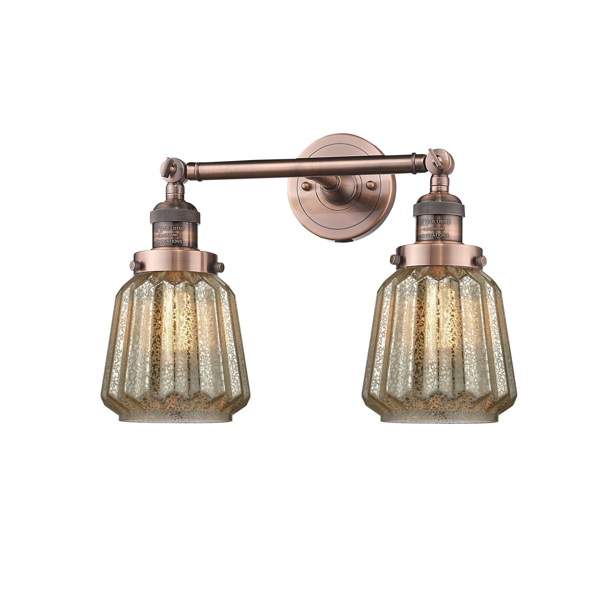 Shown in Antique Copper finish and Mercury Fluted glass