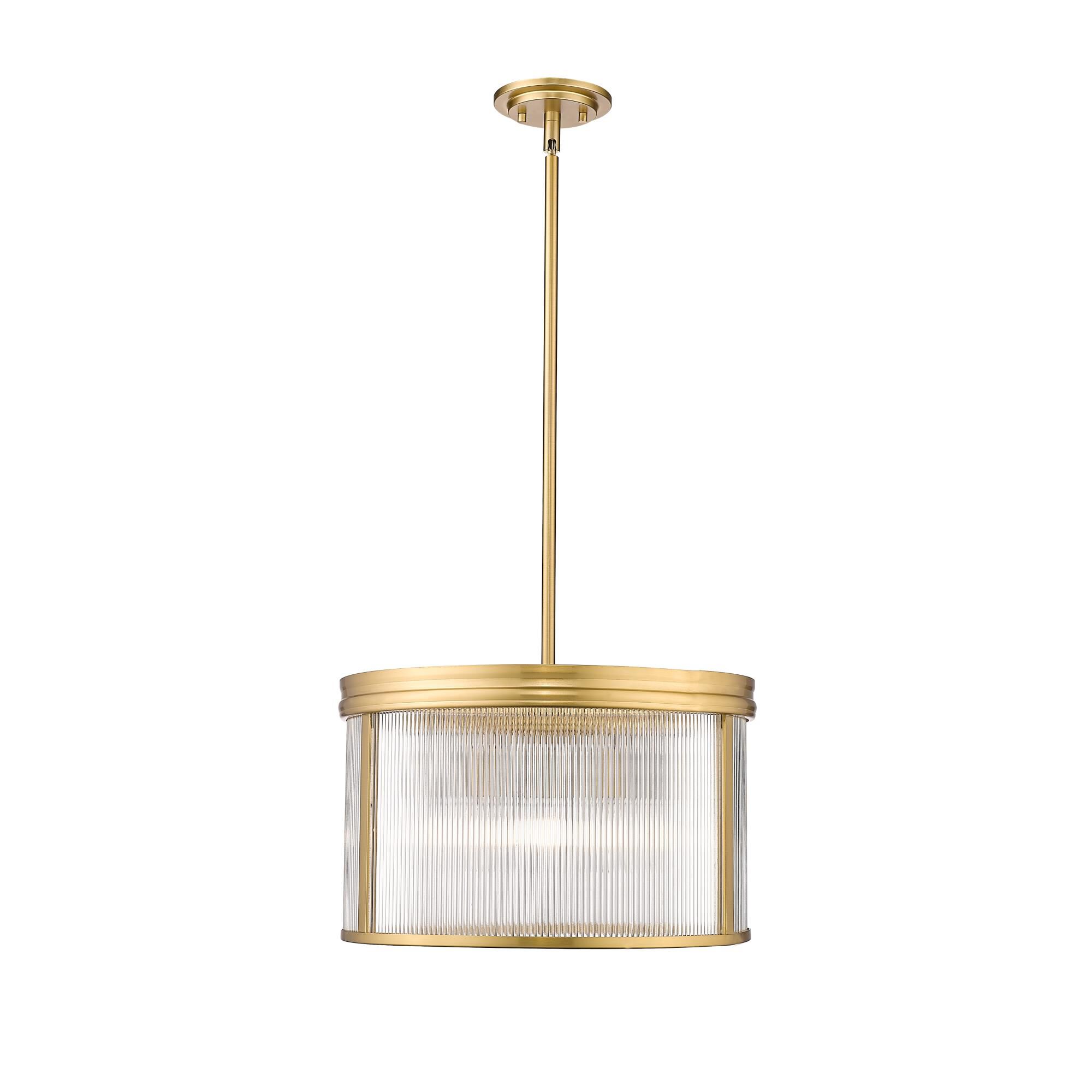 Shown in Modern Gold finish and Clear Ribbed glass and Clear Ribbed shade
