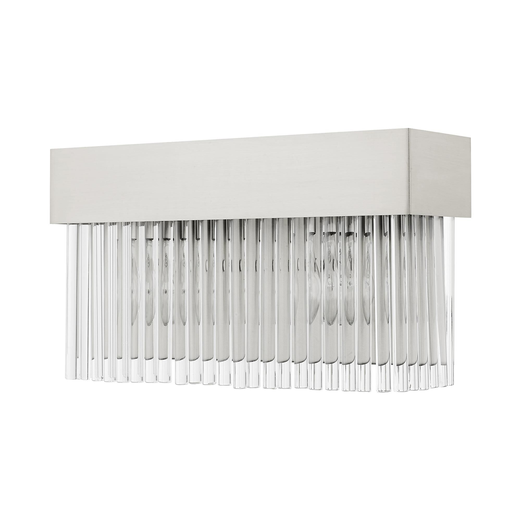 Shown in Brushed Nickel finish and Brushed Nickel Drum Shade With Clear Crystal Rods glass and Brushed Nickel Drum  With Clear Crystal Rods shade