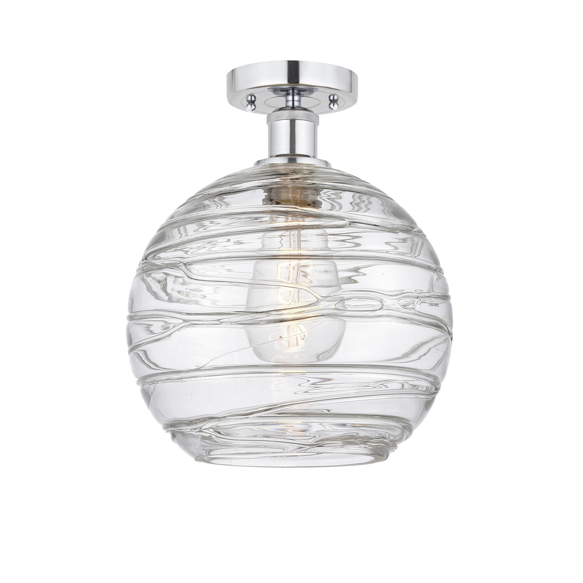 Shown in Polished Chrome finish and Clear Deco Swirl glass