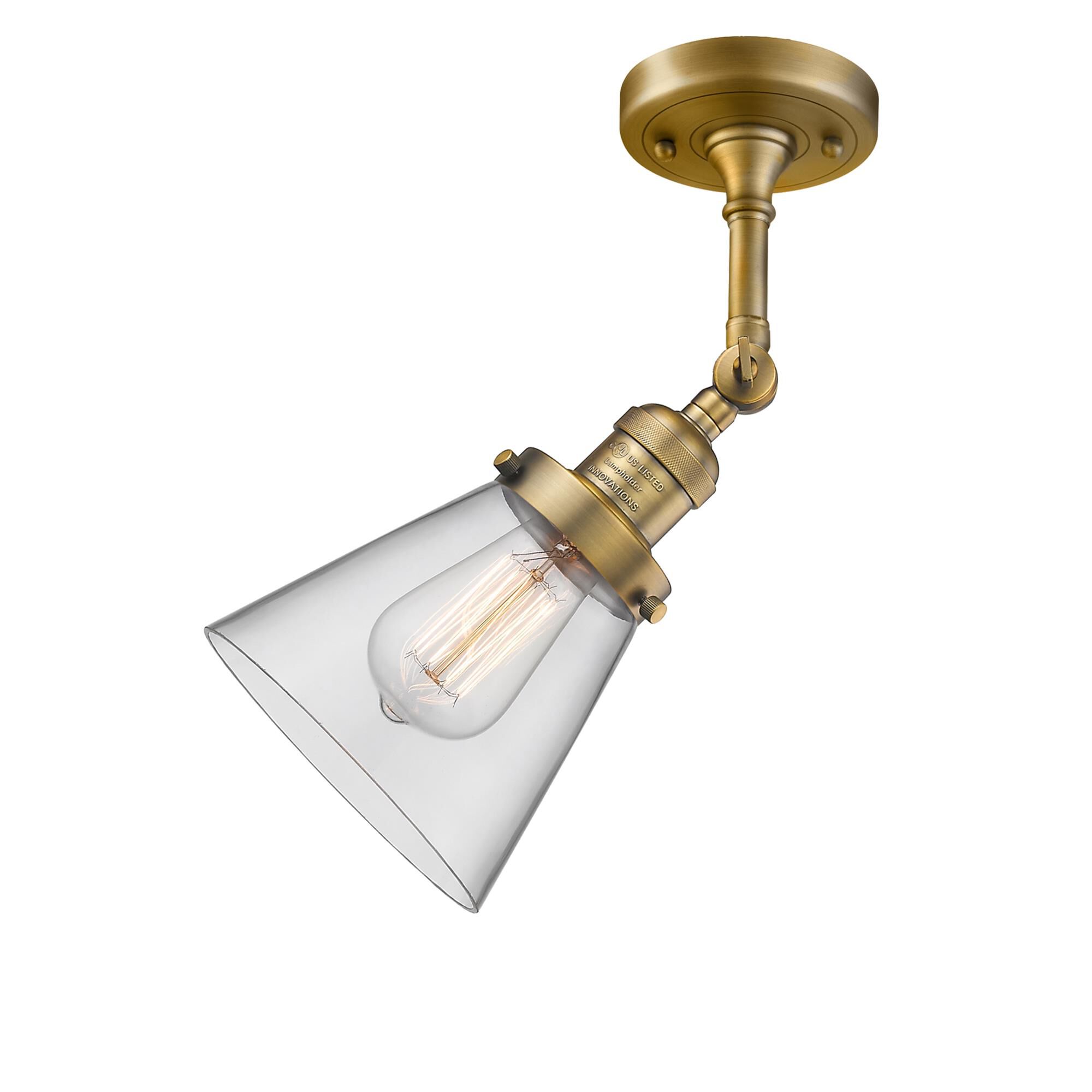 Shown in Brushed Brass finish and Clear glass and None accent