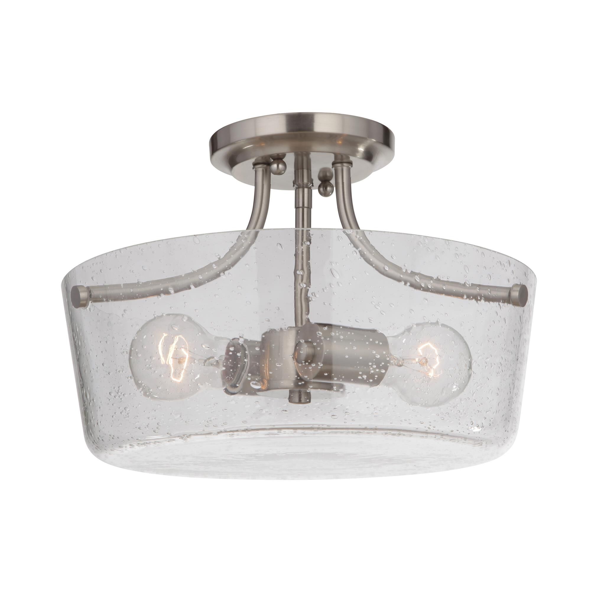 Shown in Brushed Polished Nickel finish and Clear Seeded glass and Glass shade