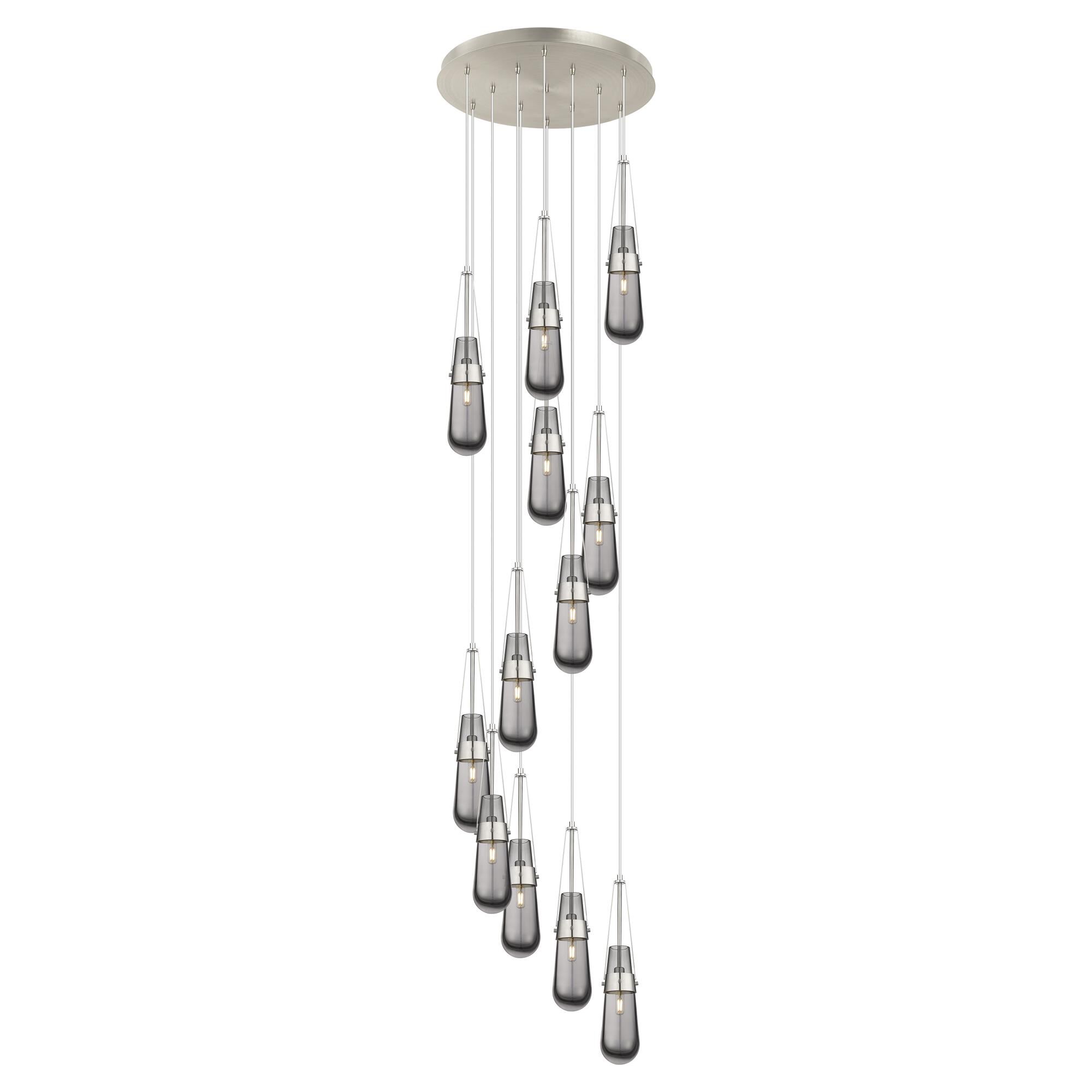 Shown in Brushed Satin Nickel finish and Light Smoke glass and Light Smoke Glass shade