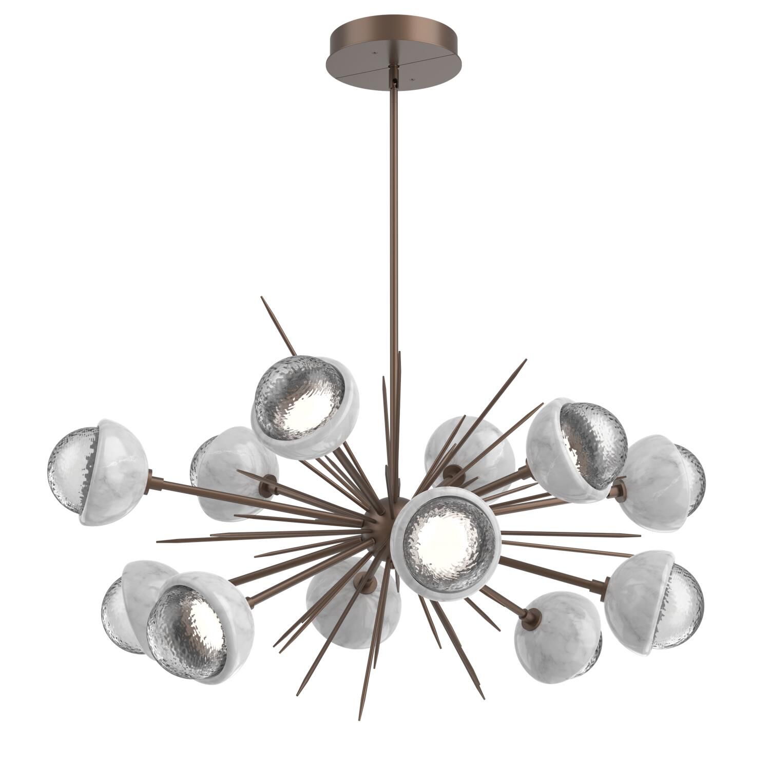 Shown in Burnished Bronze finish and Clear glass and White Marble accent
