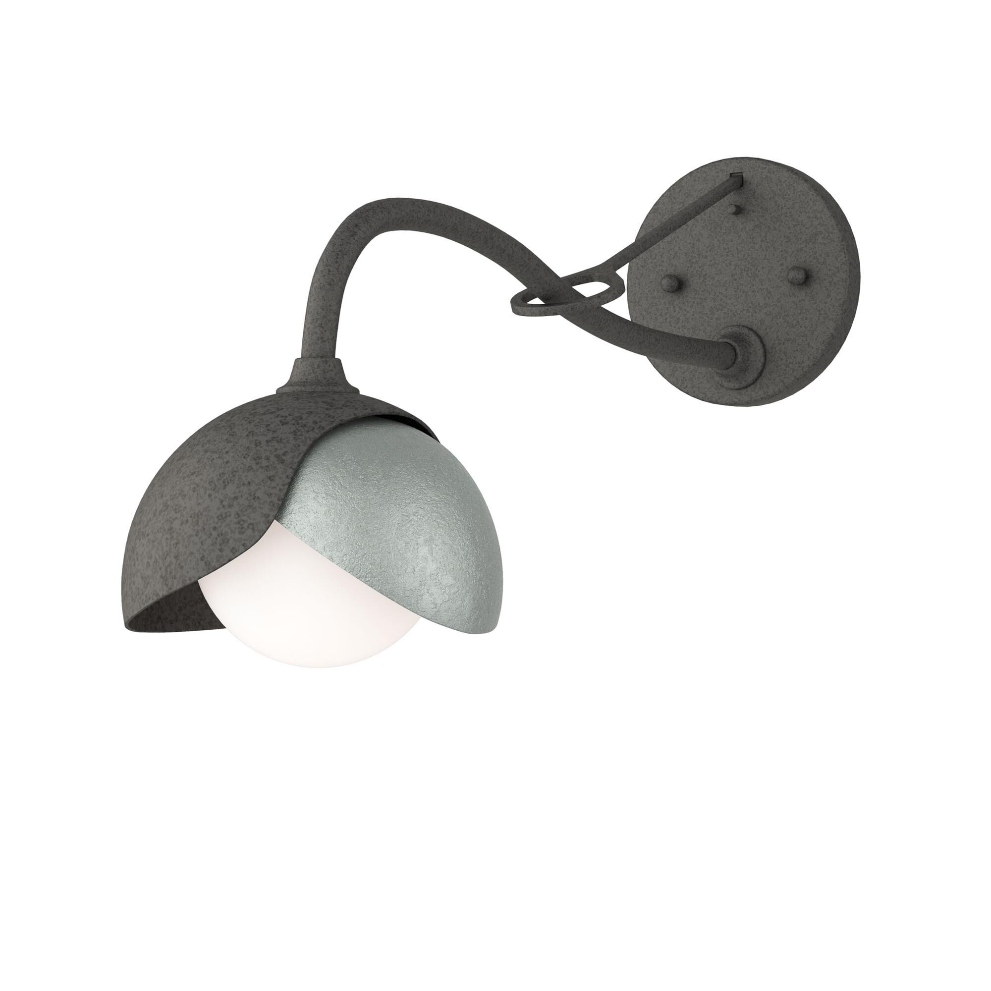 Shown in Natural Iron finish and Opal glass and Vintage Platinum (82) accent