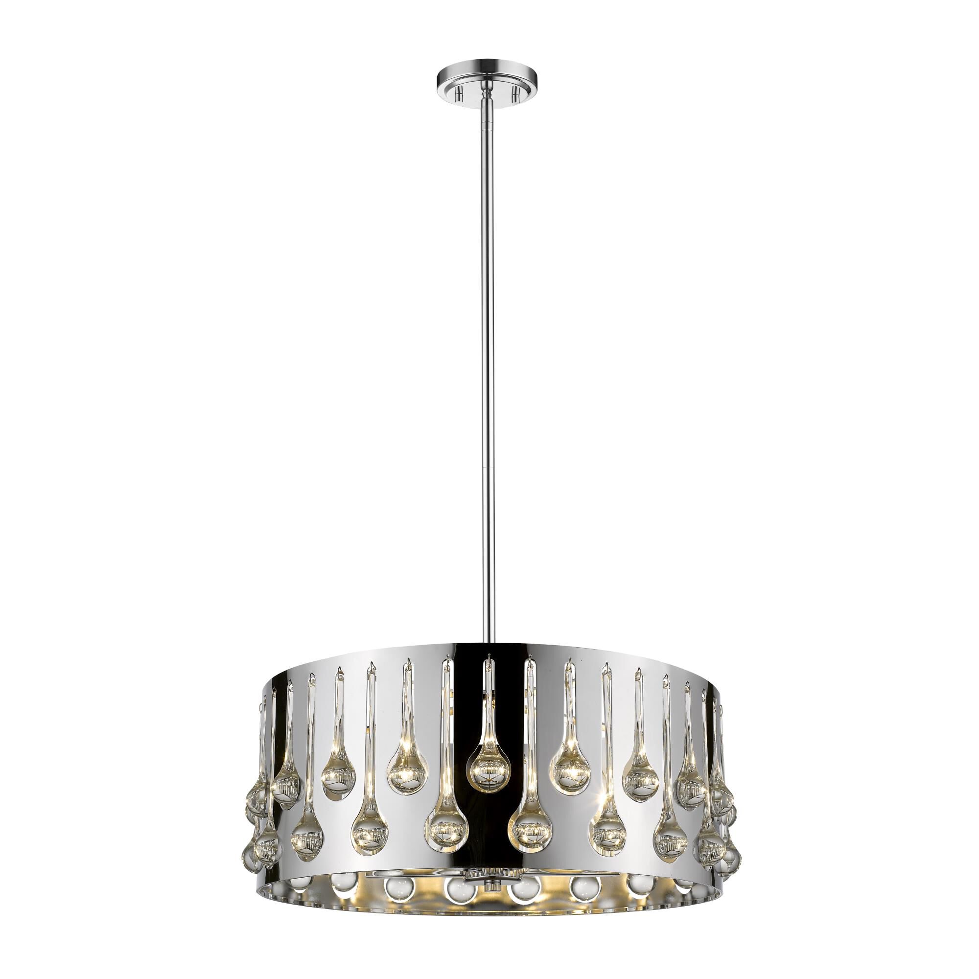 Shown in Chrome finish and Crystal + Steel glass and Crystal + Steel shade