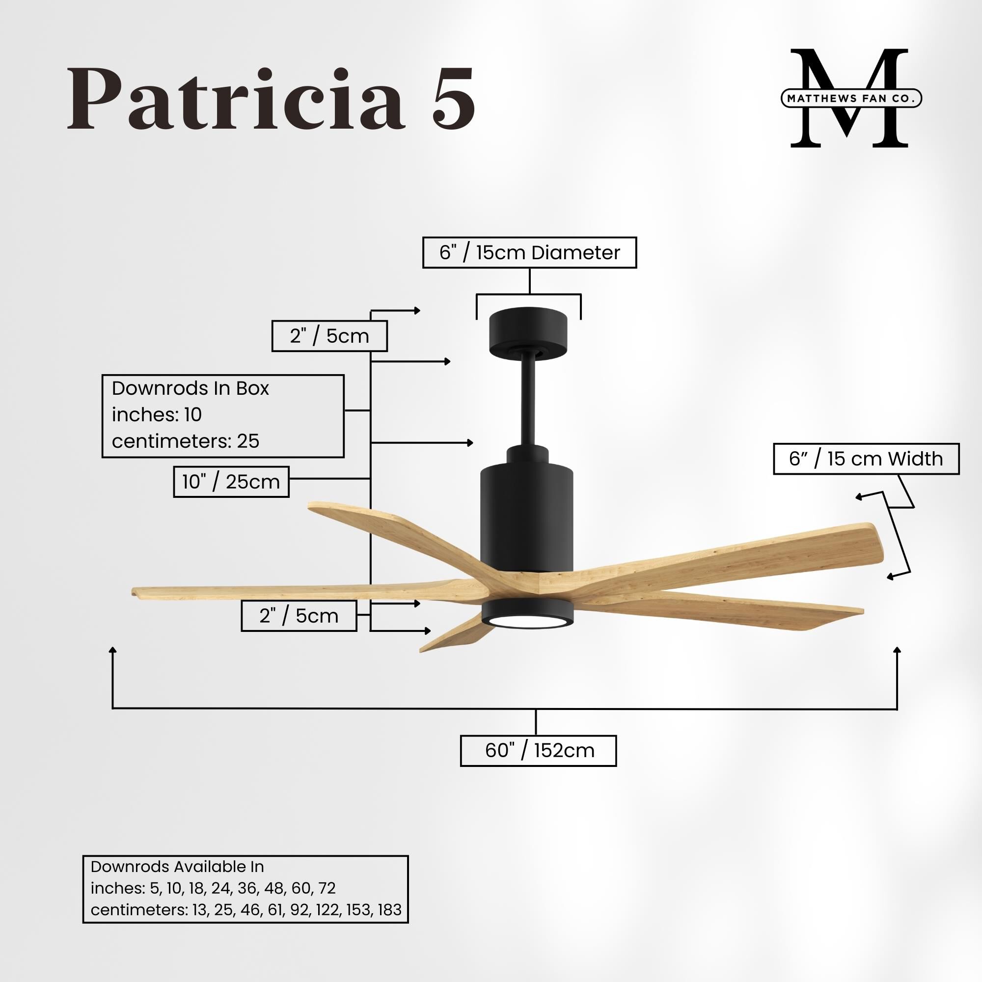 Patricia 60 Inch Ceiling Fan with Light Kit by Matthews Fan Company