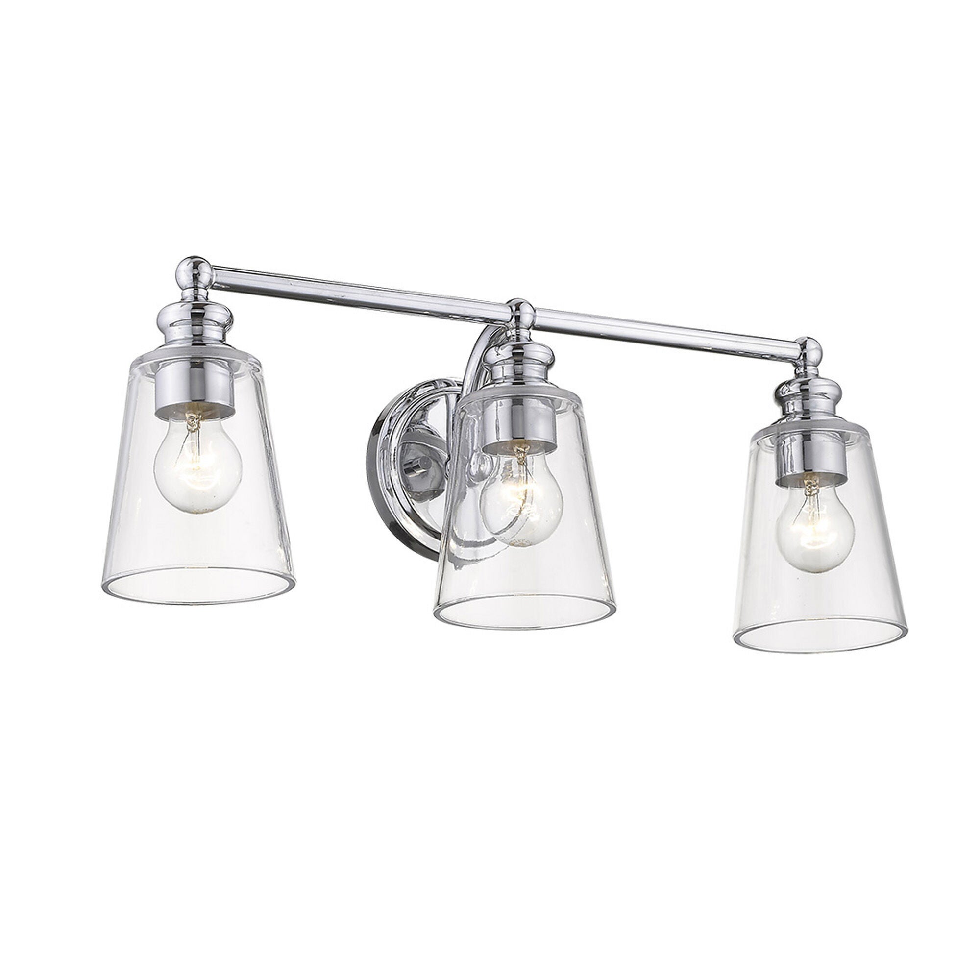 Shown in Chrome finish and Clear glass and Clear, Cone Shaped Glass shade